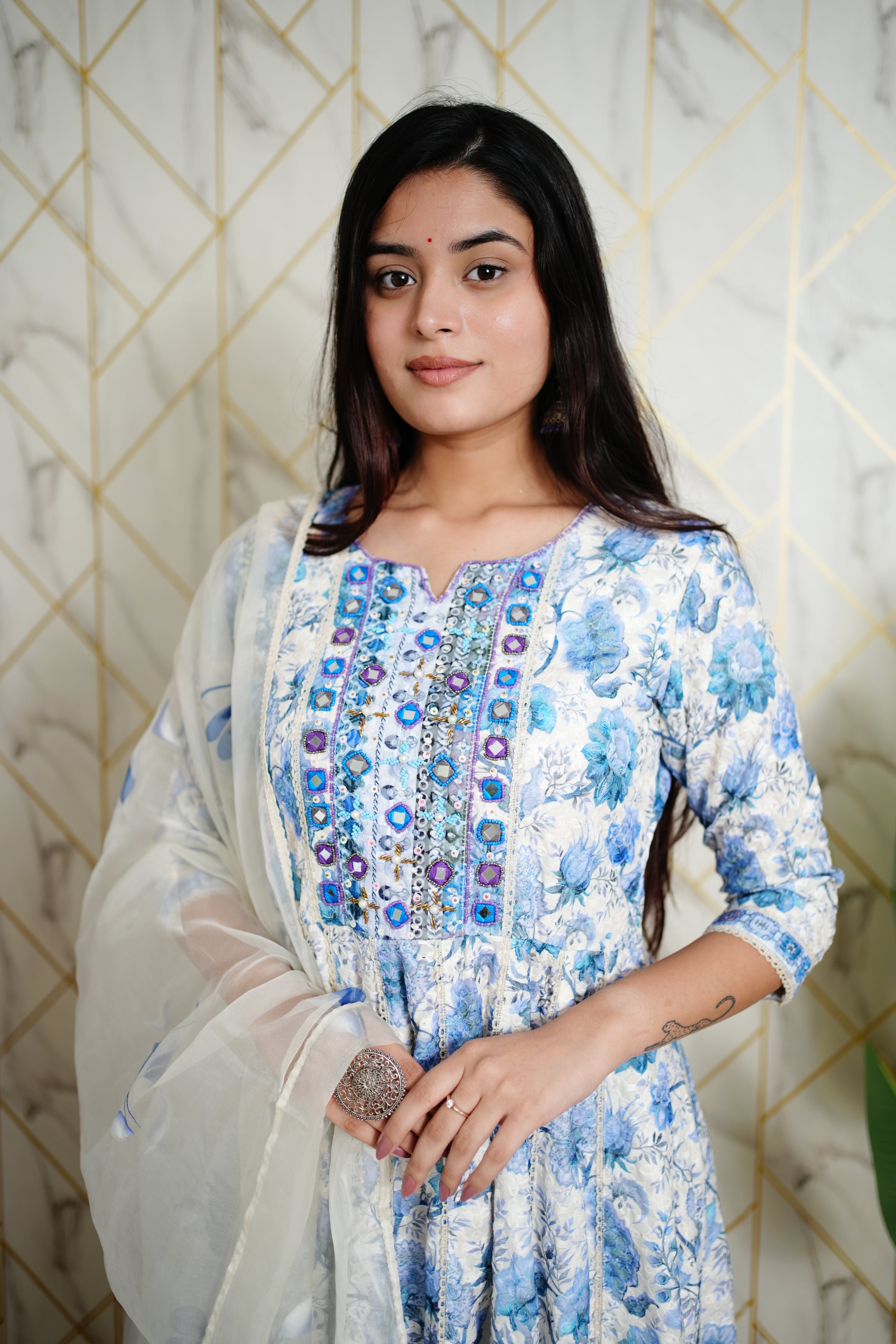 Mahak Cotton Sciffili Embroidered Anarkali Set - The Jaipur Studio