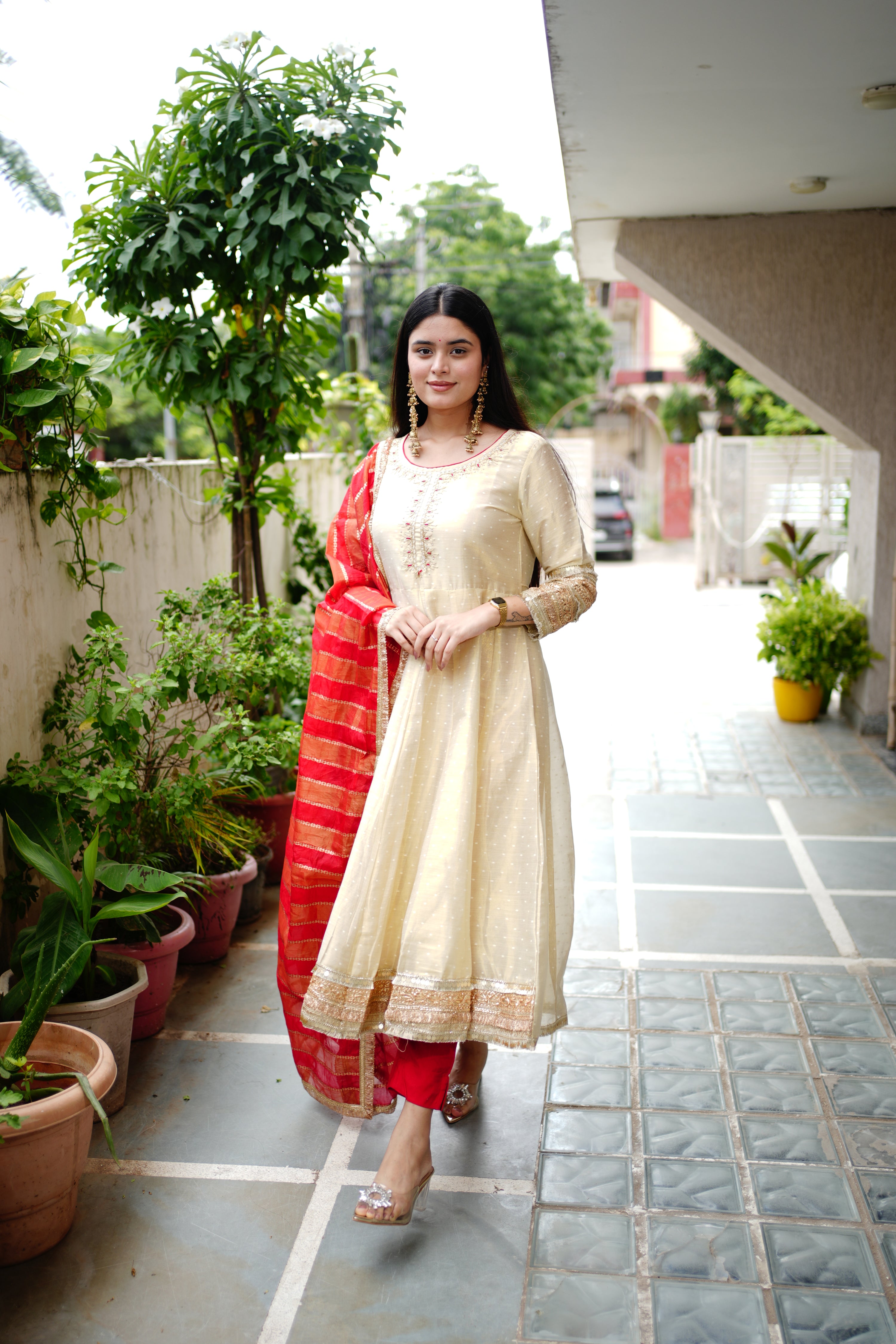Lavina Flared Chanderi Embroidered Pant Set - The Jaipur Studio