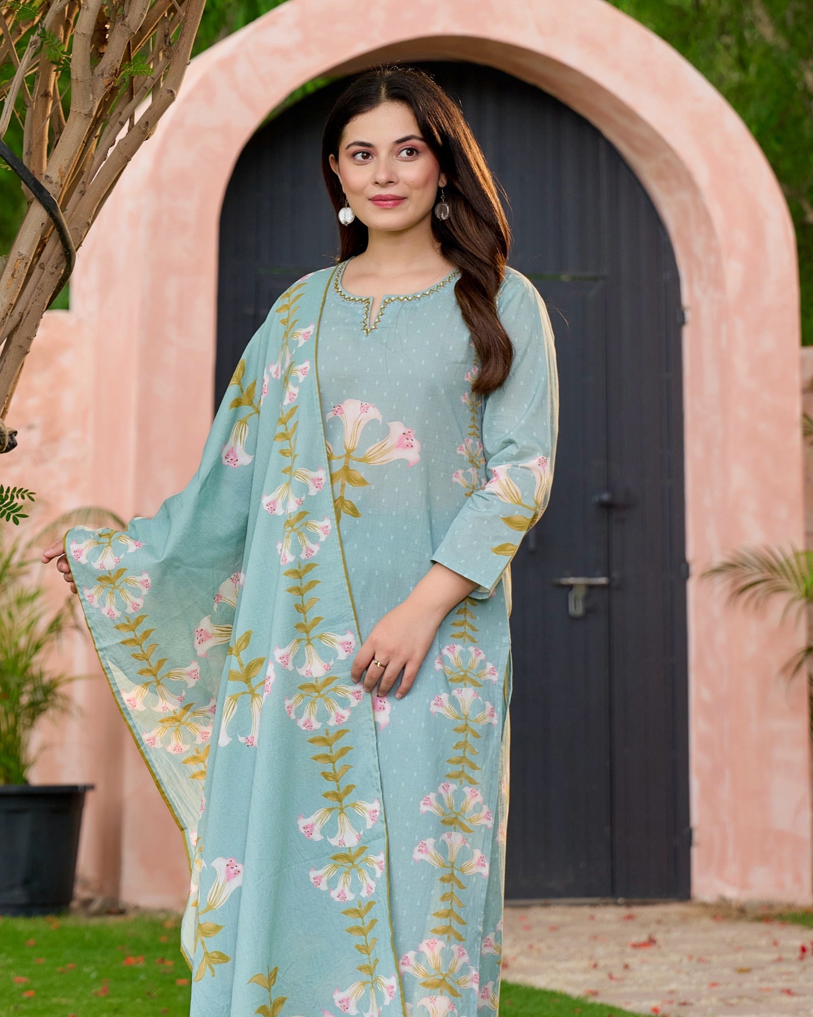 Reem Lily Cotton HandEmbroidered Pant Set - The Jaipur Studio