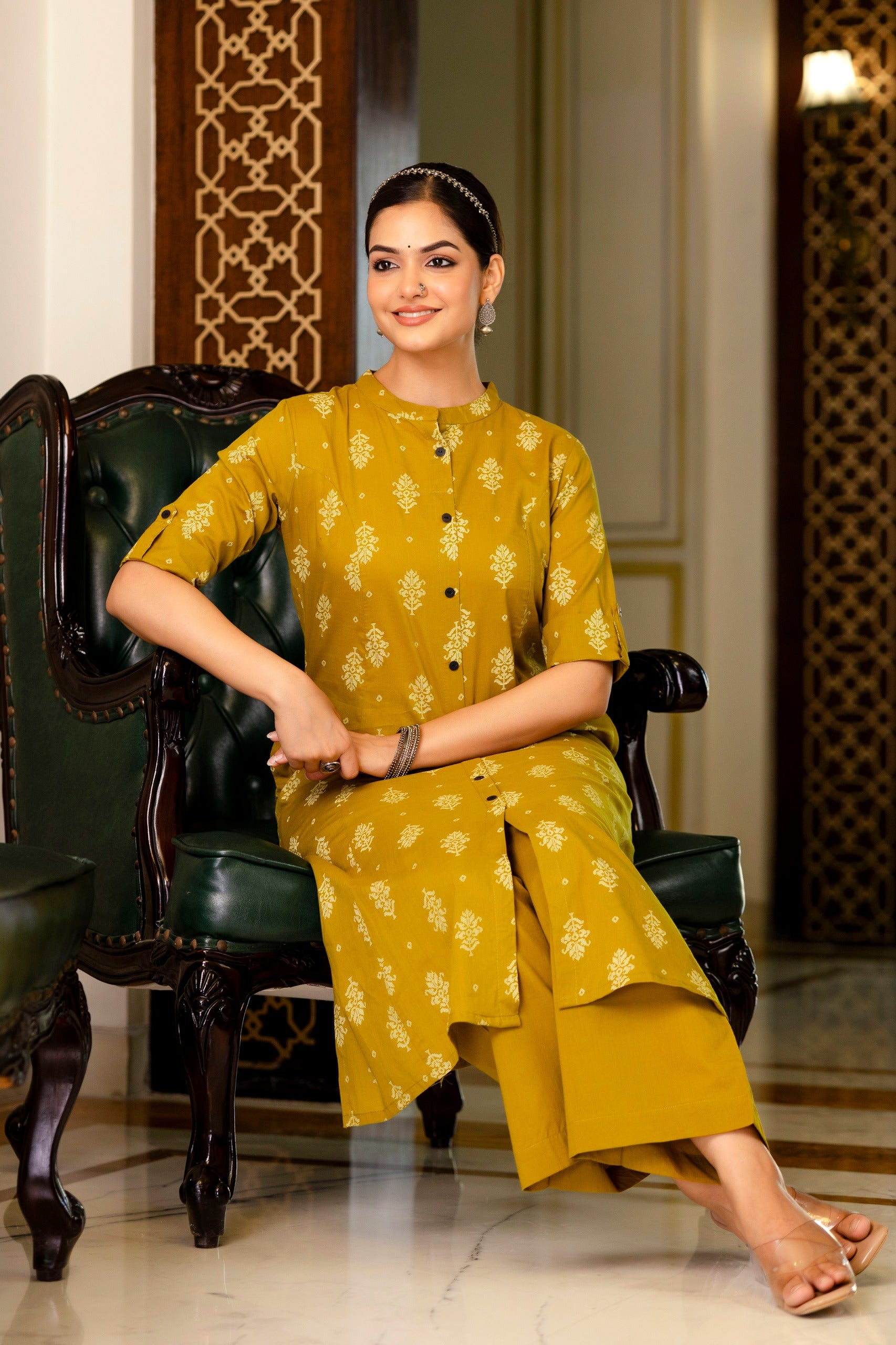 Yellow Jamdani Cotton A-line Coord Set - The Jaipur Studio