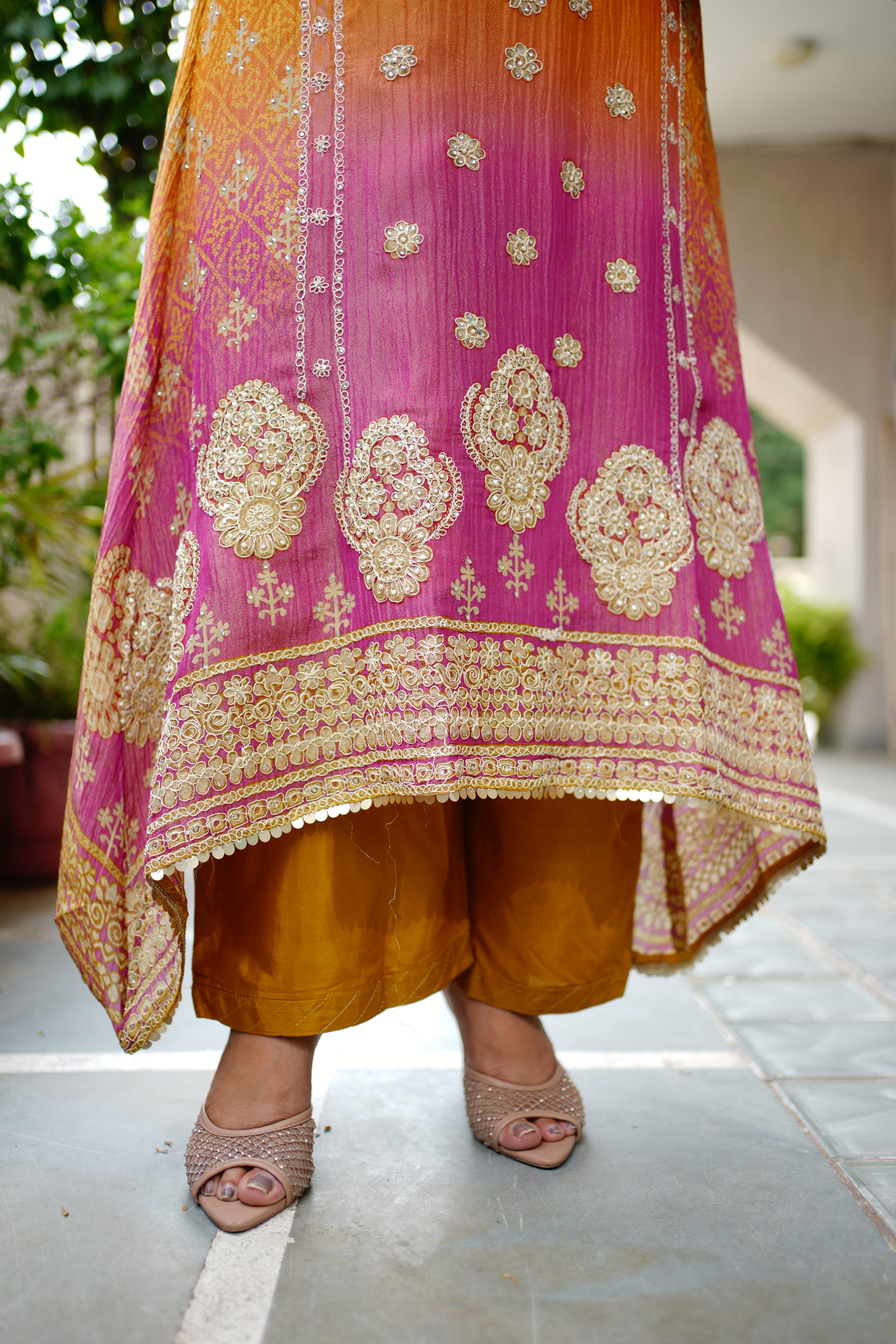 Zehra Asymmetric Shimmer Tissue  Embroidered Pant Set - The Jaipur Studio