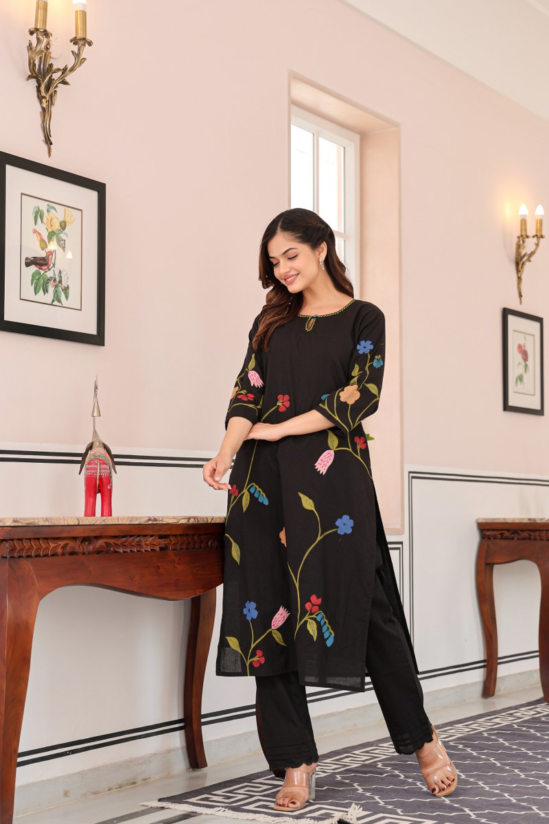 Nagma MulCotton A-line HandPainted Pant Set - The Jaipur Studio