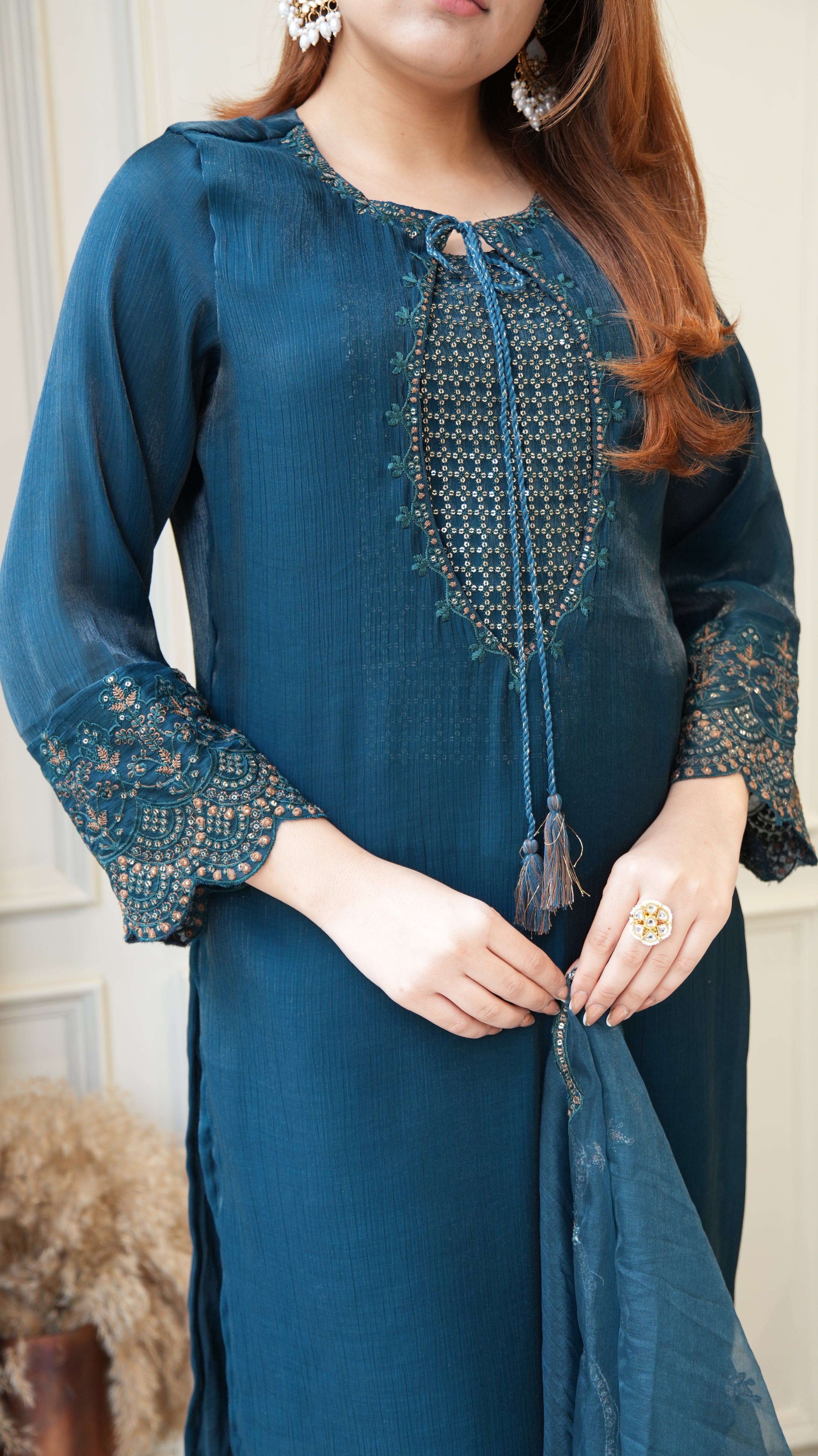 Ayesha Shimmer Tissue Embroidered Pant Set - The Jaipur Studio