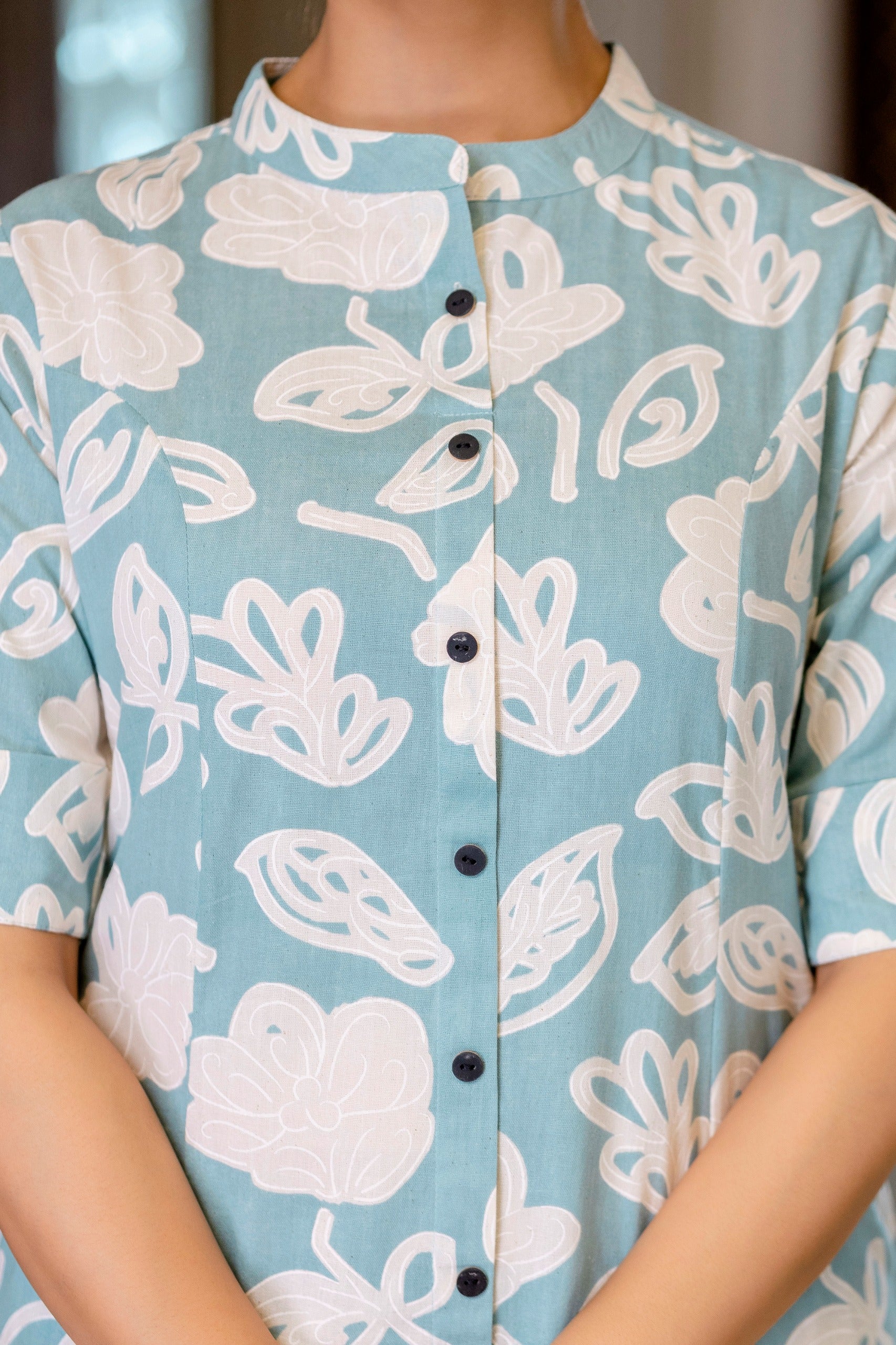 Pastel Blue Cotton A-line Coord Set - The Jaipur Studio