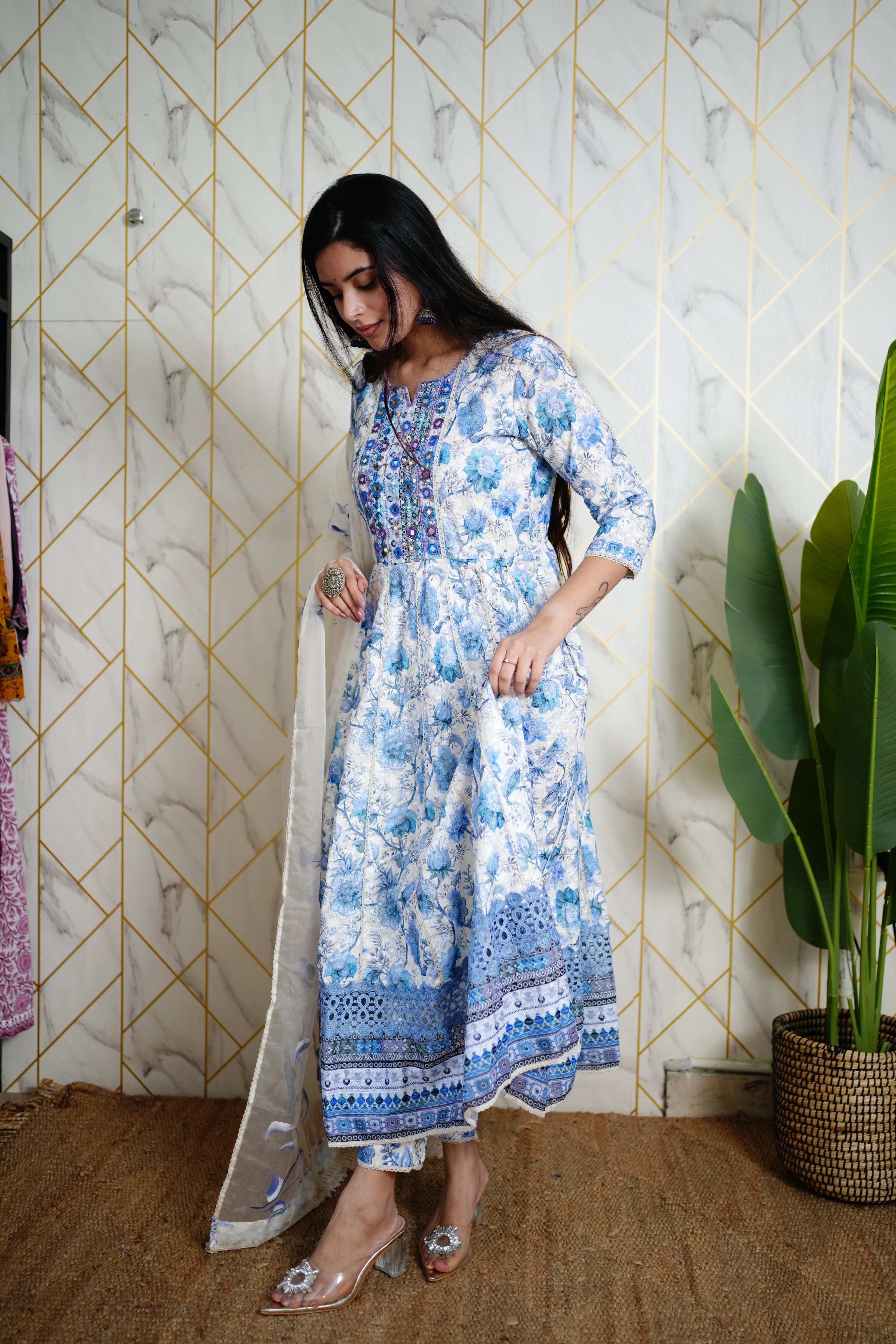 Mahak Cotton Sciffili Embroidered Anarkali Set - The Jaipur Studio