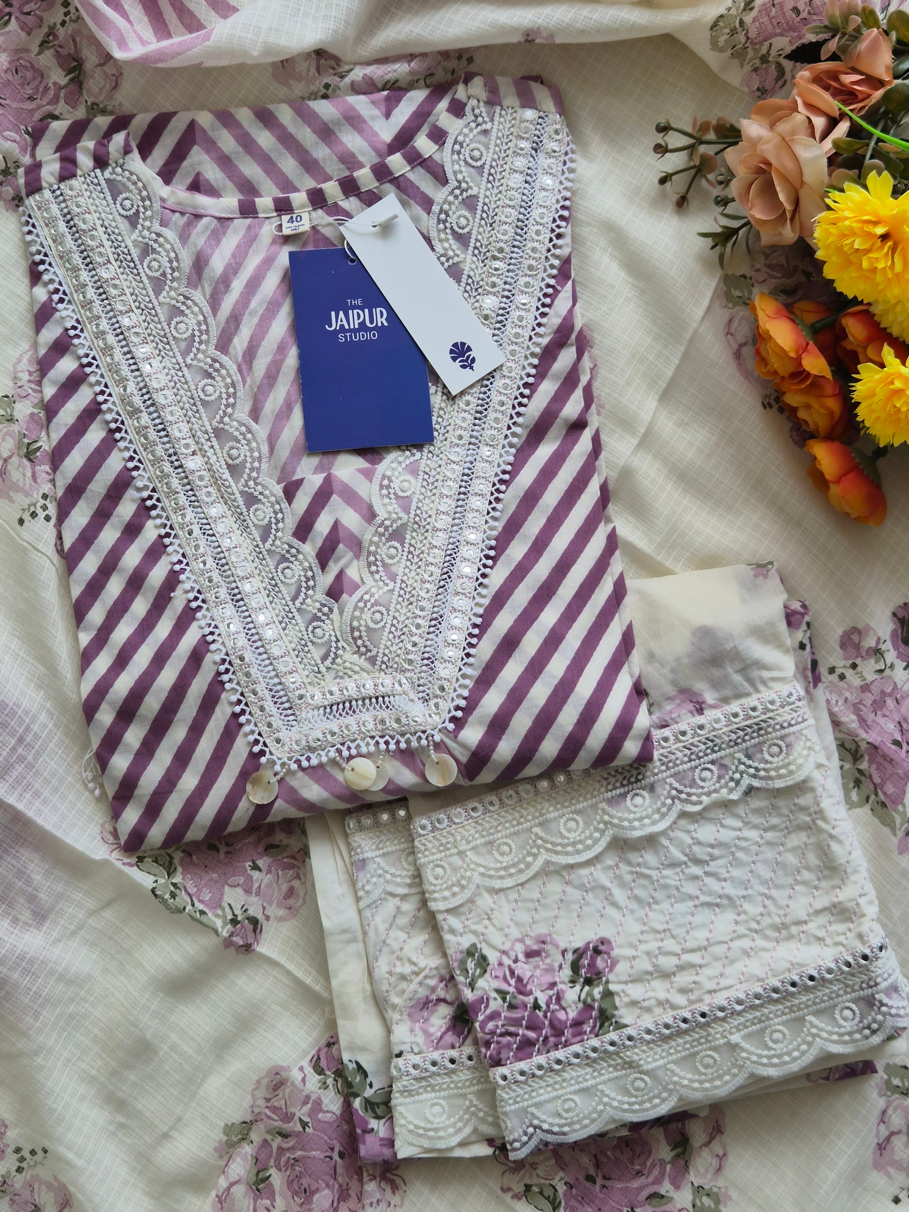Sara Leheriya Cotton Detailed Farshi Salwar Set - The Jaipur Studio