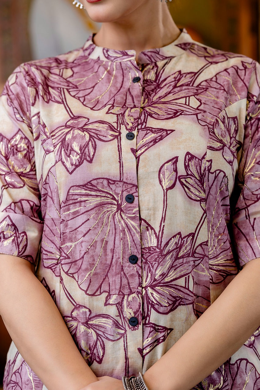 Shnaya Purple Floral Cotton A-line Coord Set - The Jaipur Studio