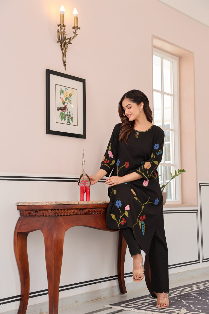Nagma MulCotton A-line HandPainted Pant Set - The Jaipur Studio