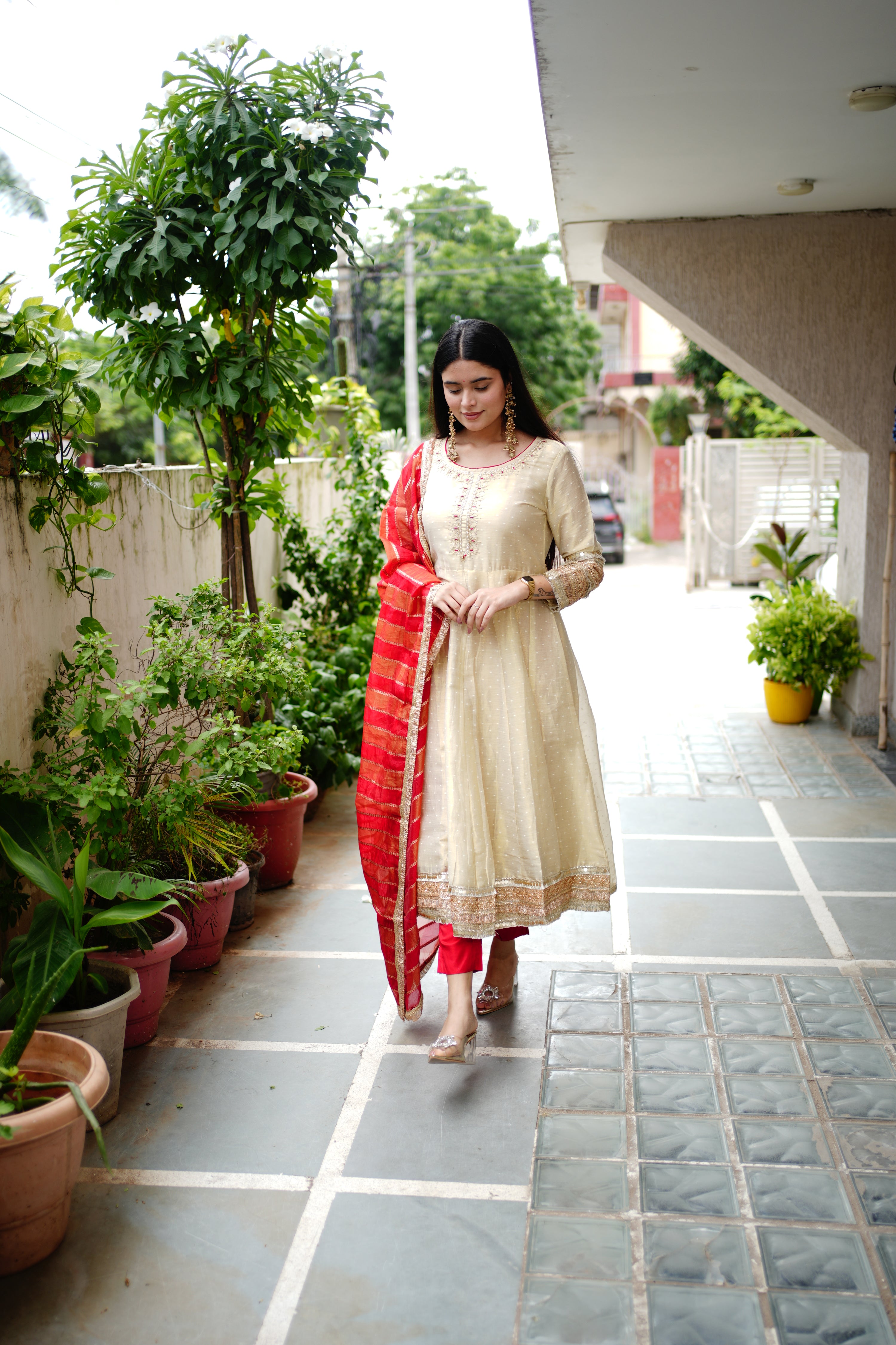 Lavina Flared Chanderi Embroidered Pant Set - The Jaipur Studio