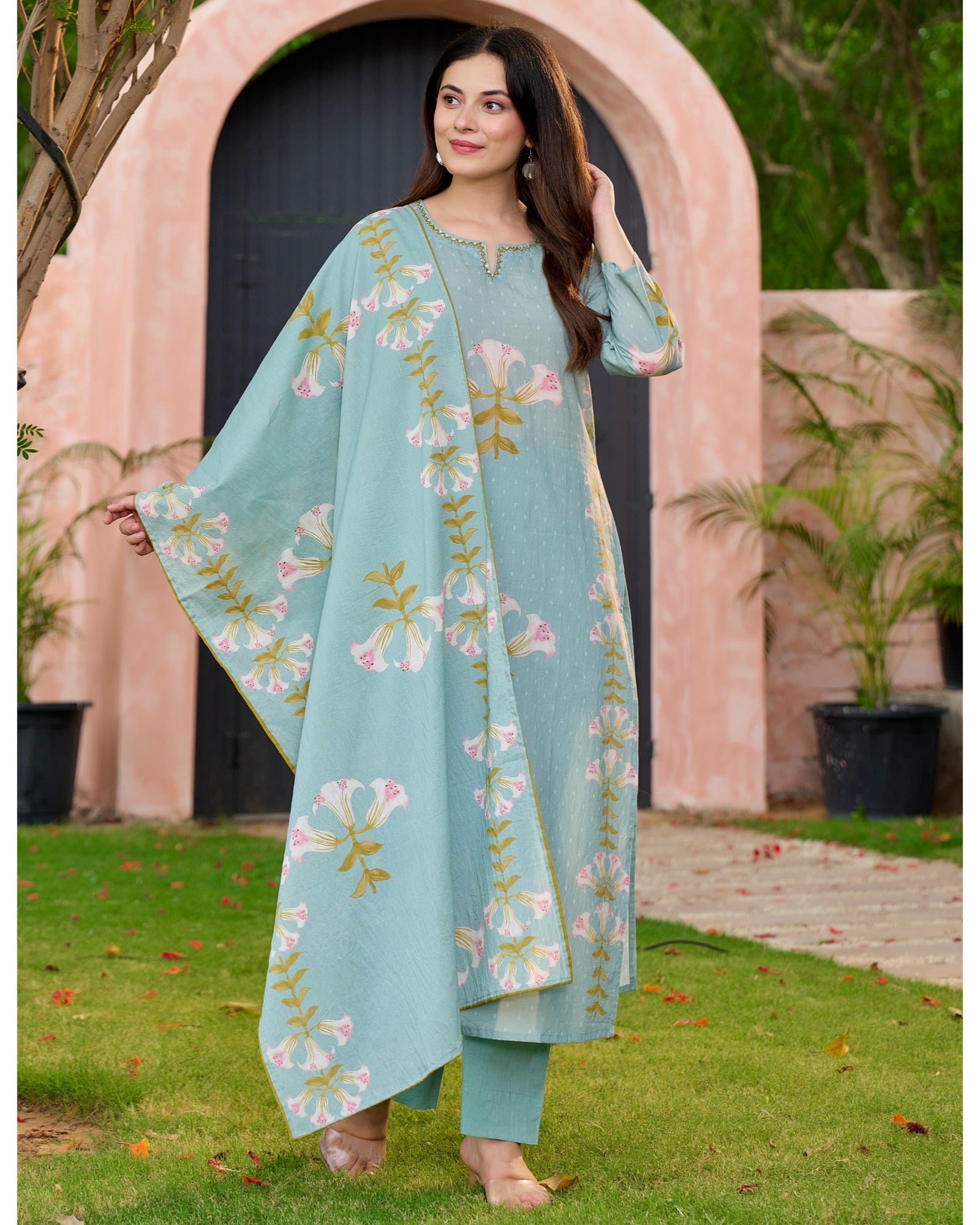 Reem Lily Cotton HandEmbroidered Pant Set - The Jaipur Studio