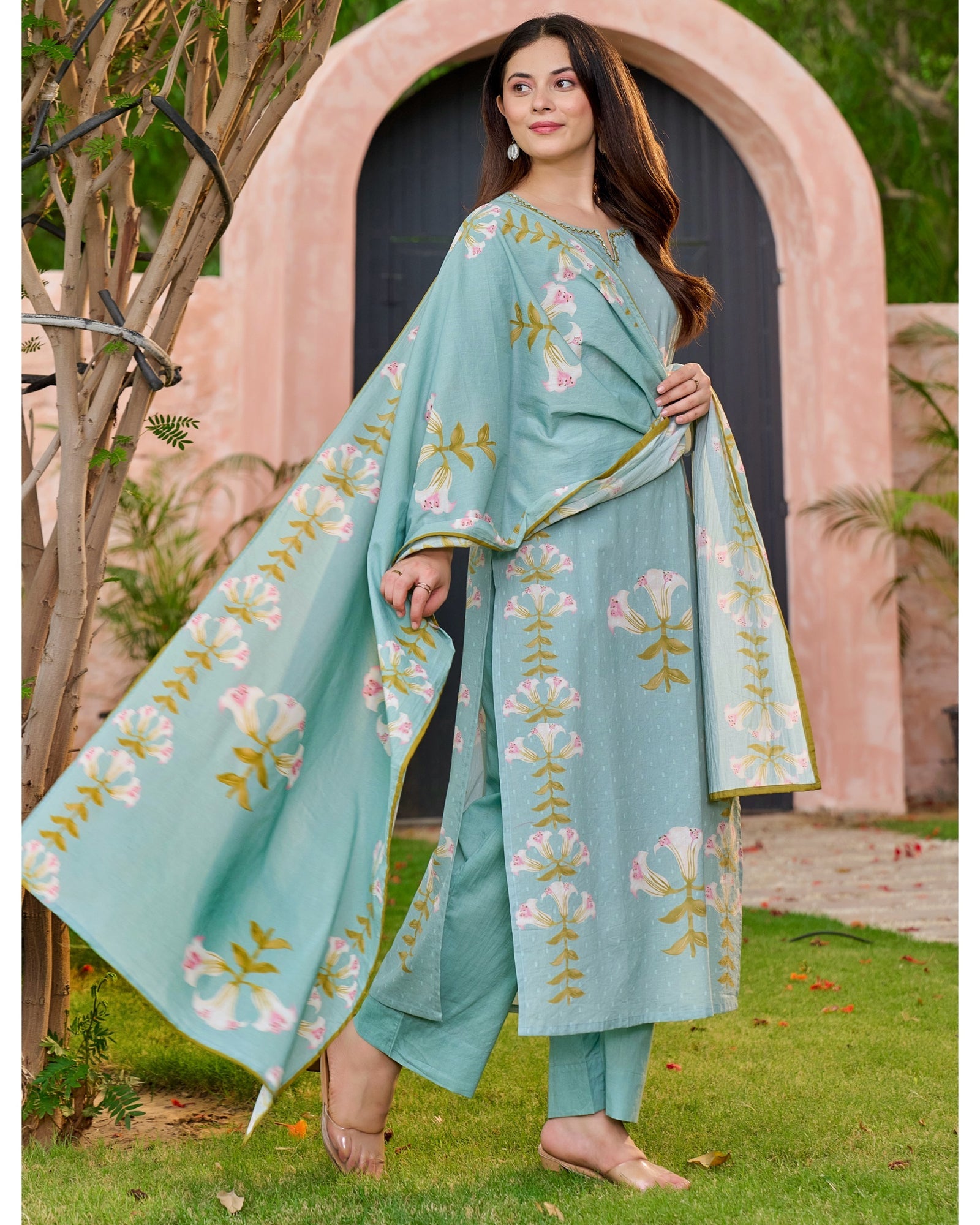 Reem Lily Cotton HandEmbroidered Pant Set - The Jaipur Studio