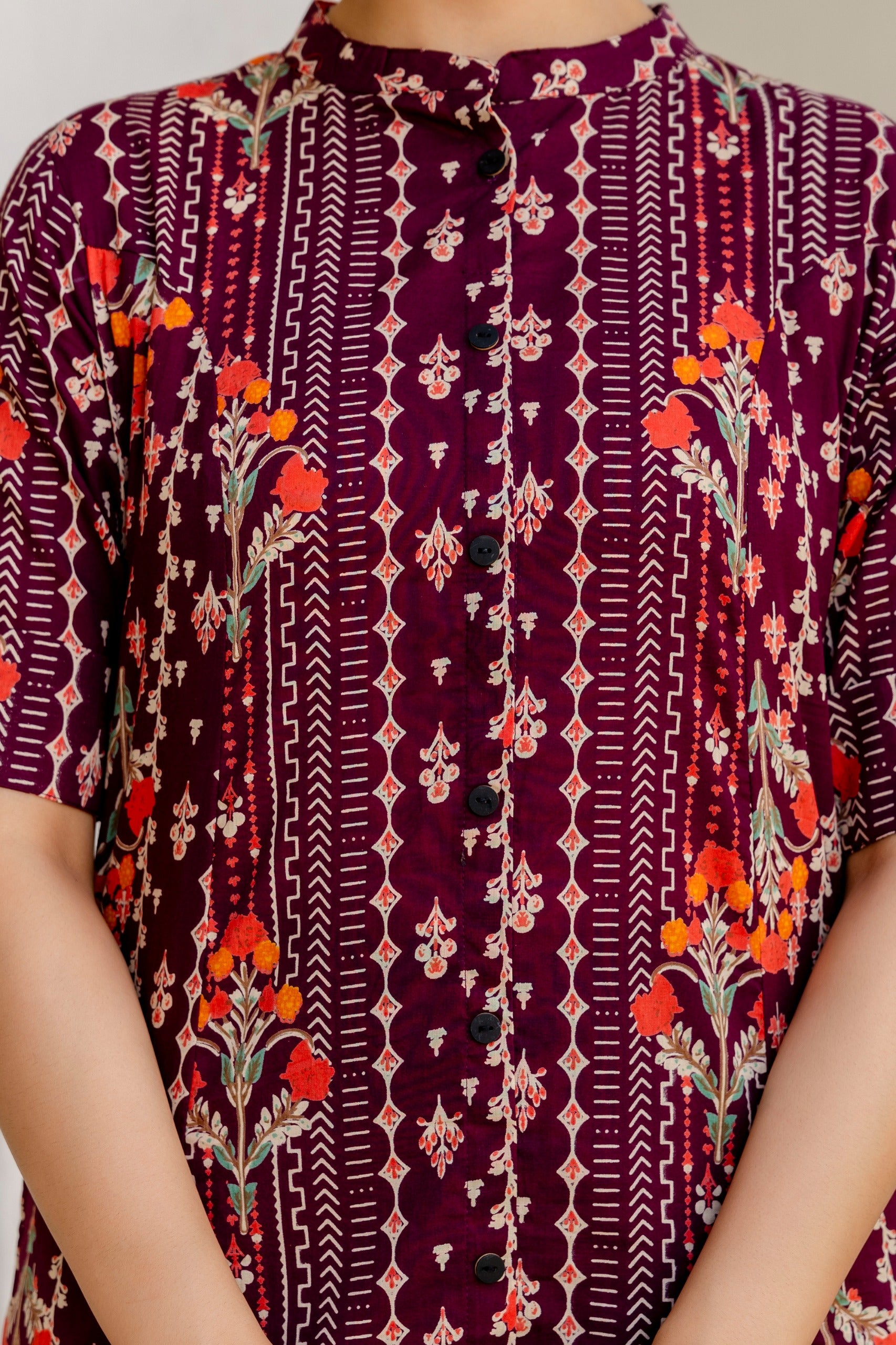 Marron Floral Cotton A-line Coord Set - The Jaipur Studio