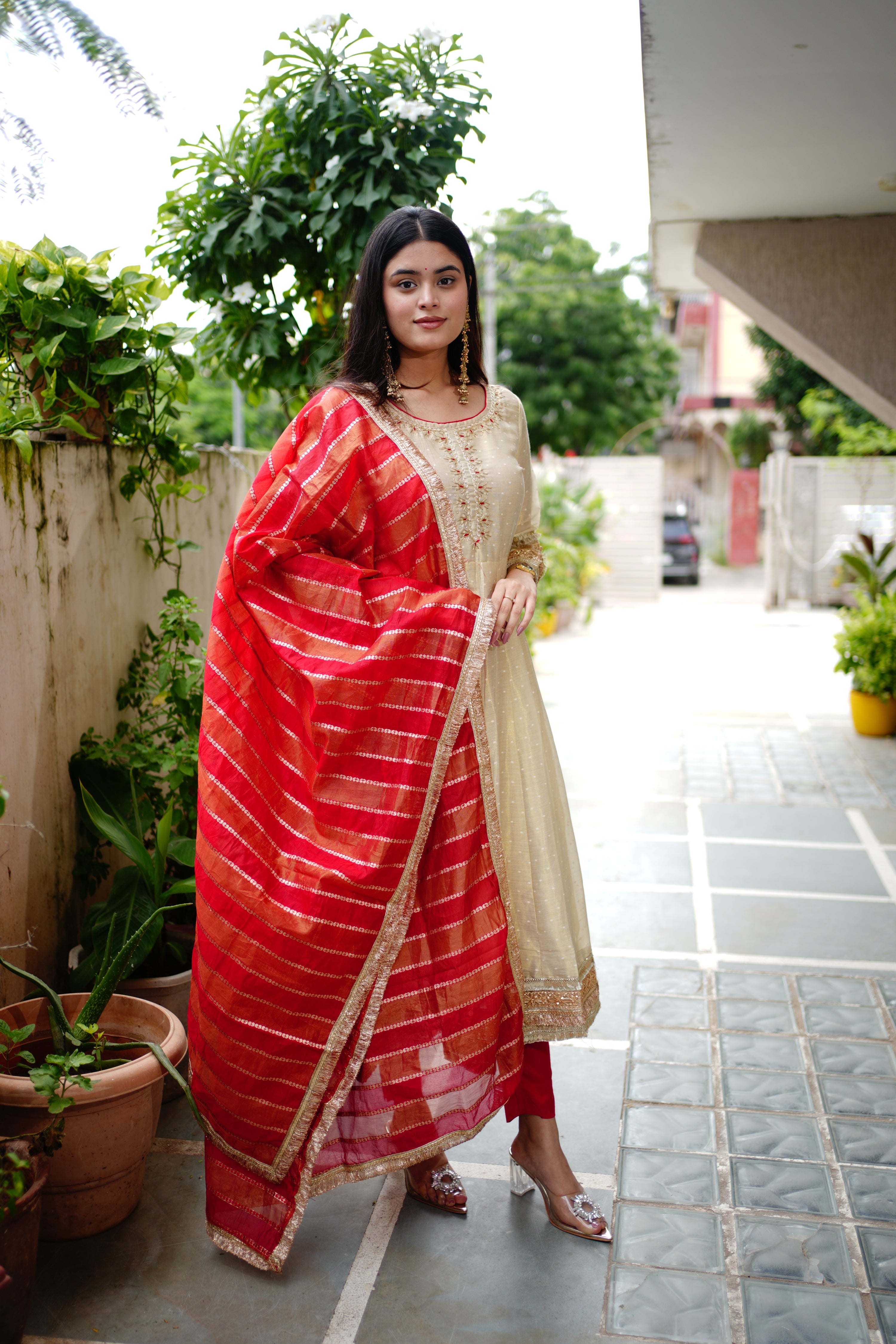 Lavina Flared Chanderi Embroidered Pant Set - The Jaipur Studio