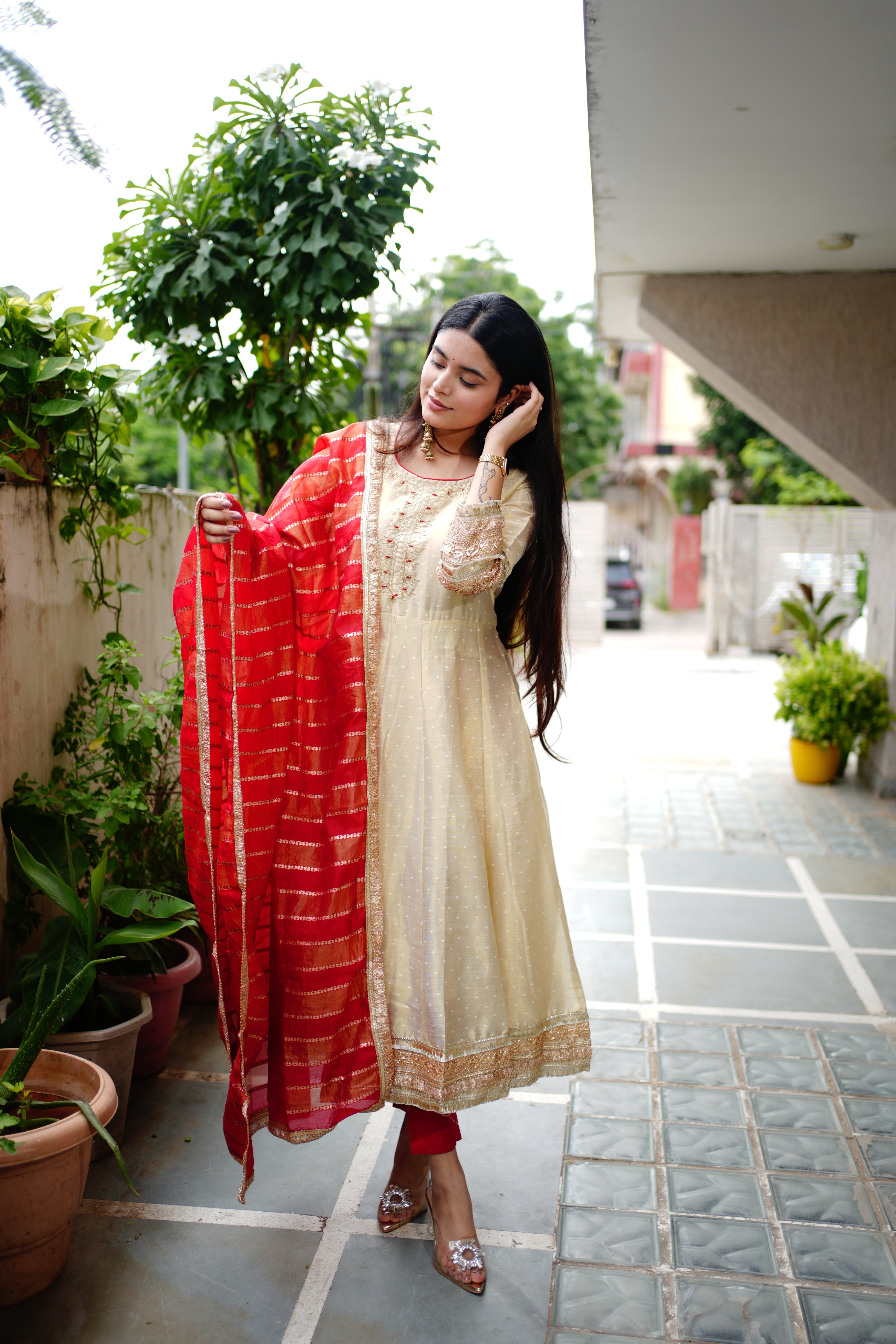 Lavina Flared Chanderi Embroidered Pant Set - The Jaipur Studio