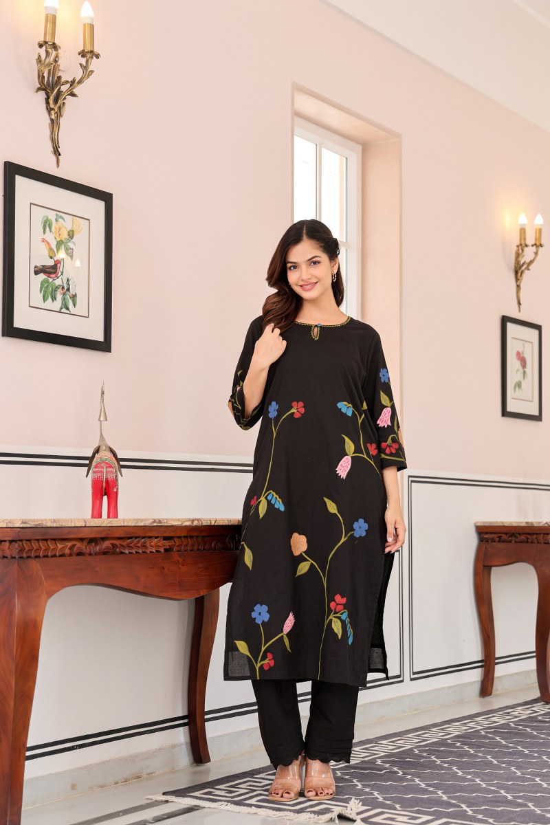 Nagma MulCotton A-line HandPainted Pant Set - The Jaipur Studio