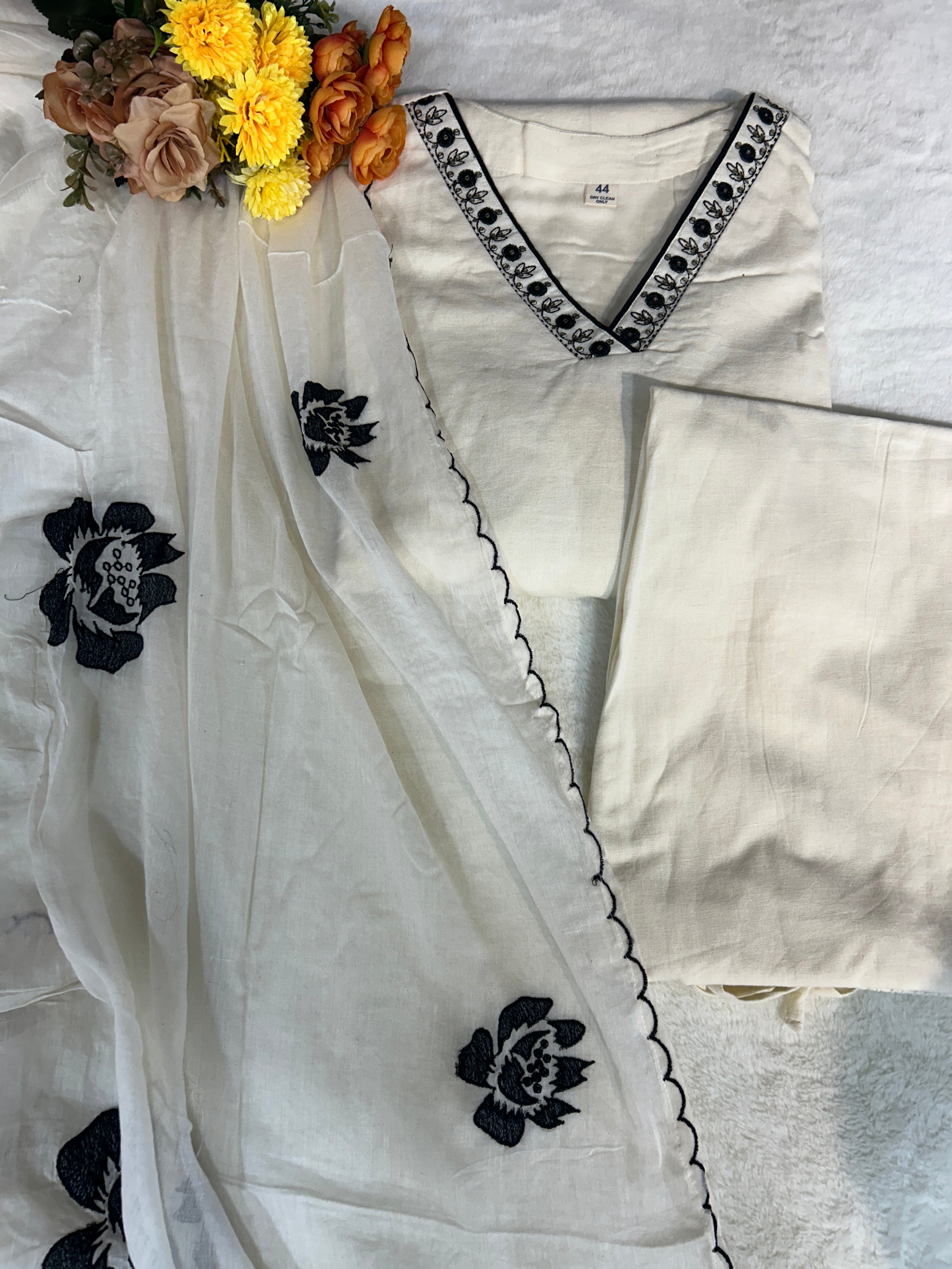 Mul Cotton Embroidered Pakistani Pant Set - The Jaipur Studio