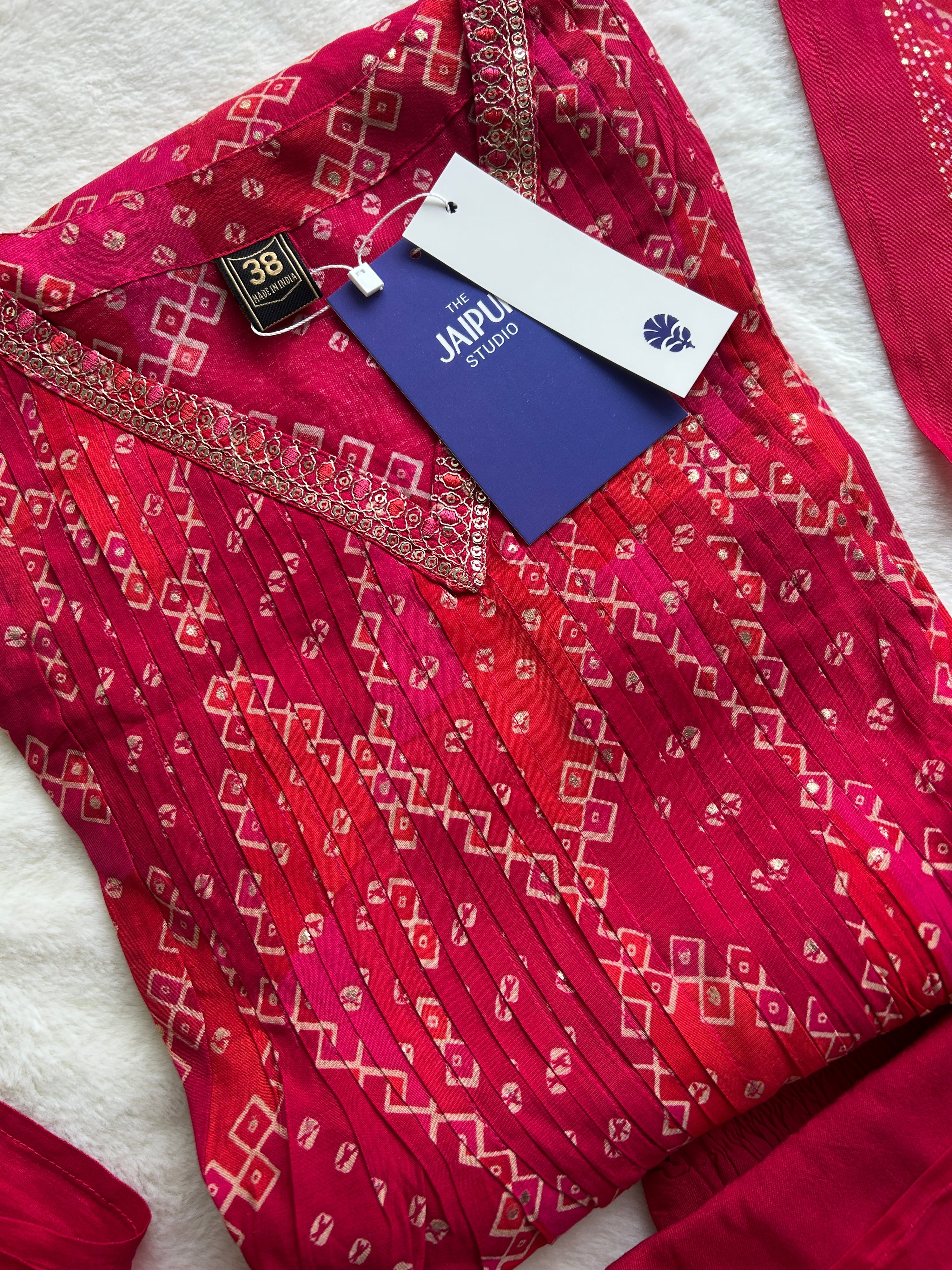 Noor Muslin Bandhani Embroidered Pant Set - The Jaipur Studio
