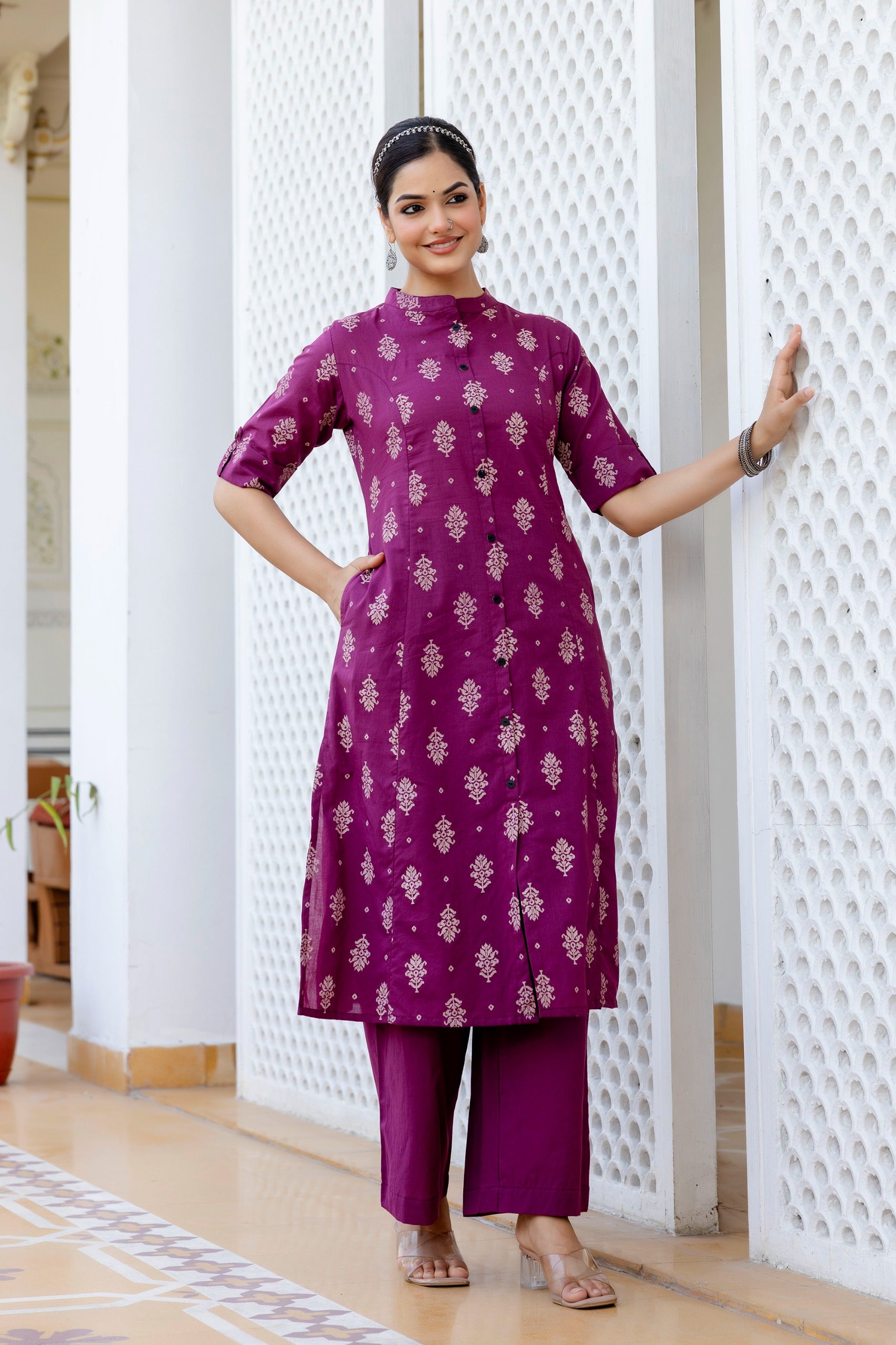 Purple Jamdani Cotton A-line Coord Set - The Jaipur Studio