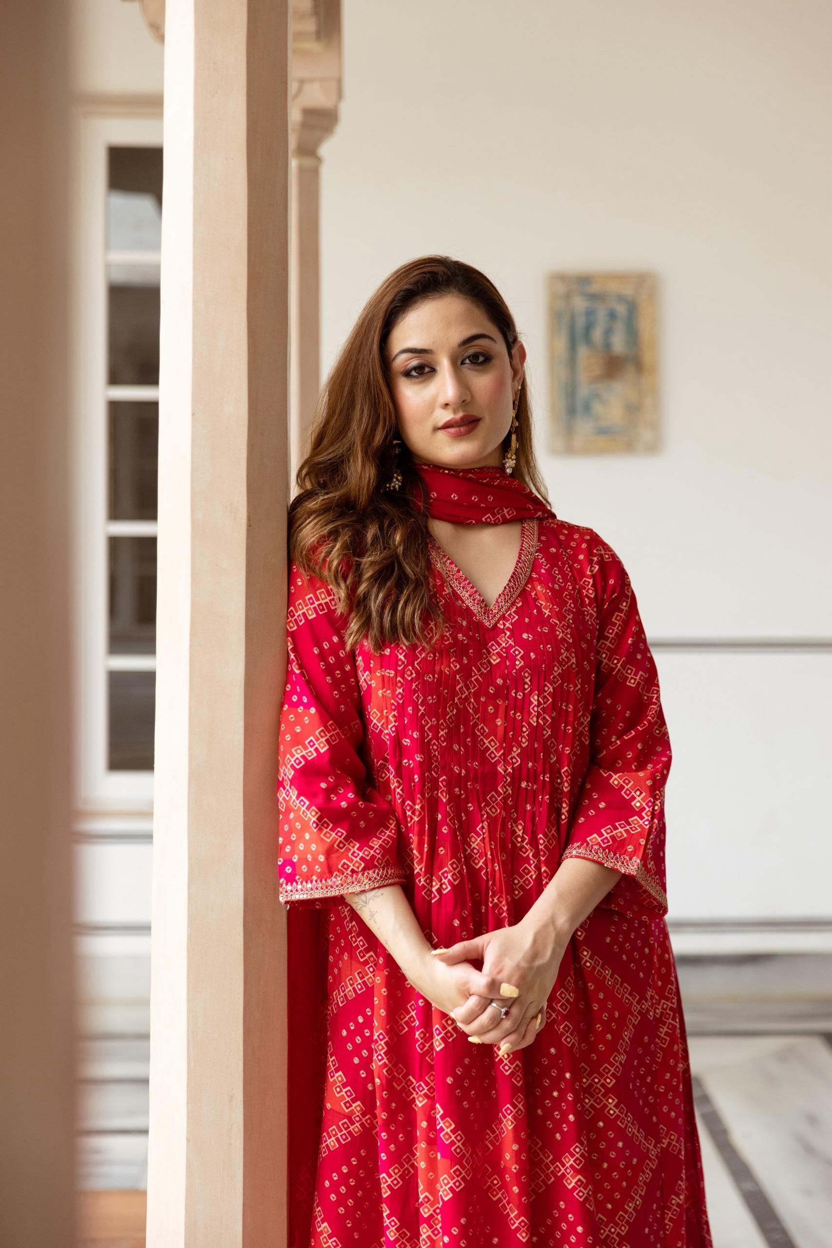 Noor Muslin Bandhani Embroidered Pant Set