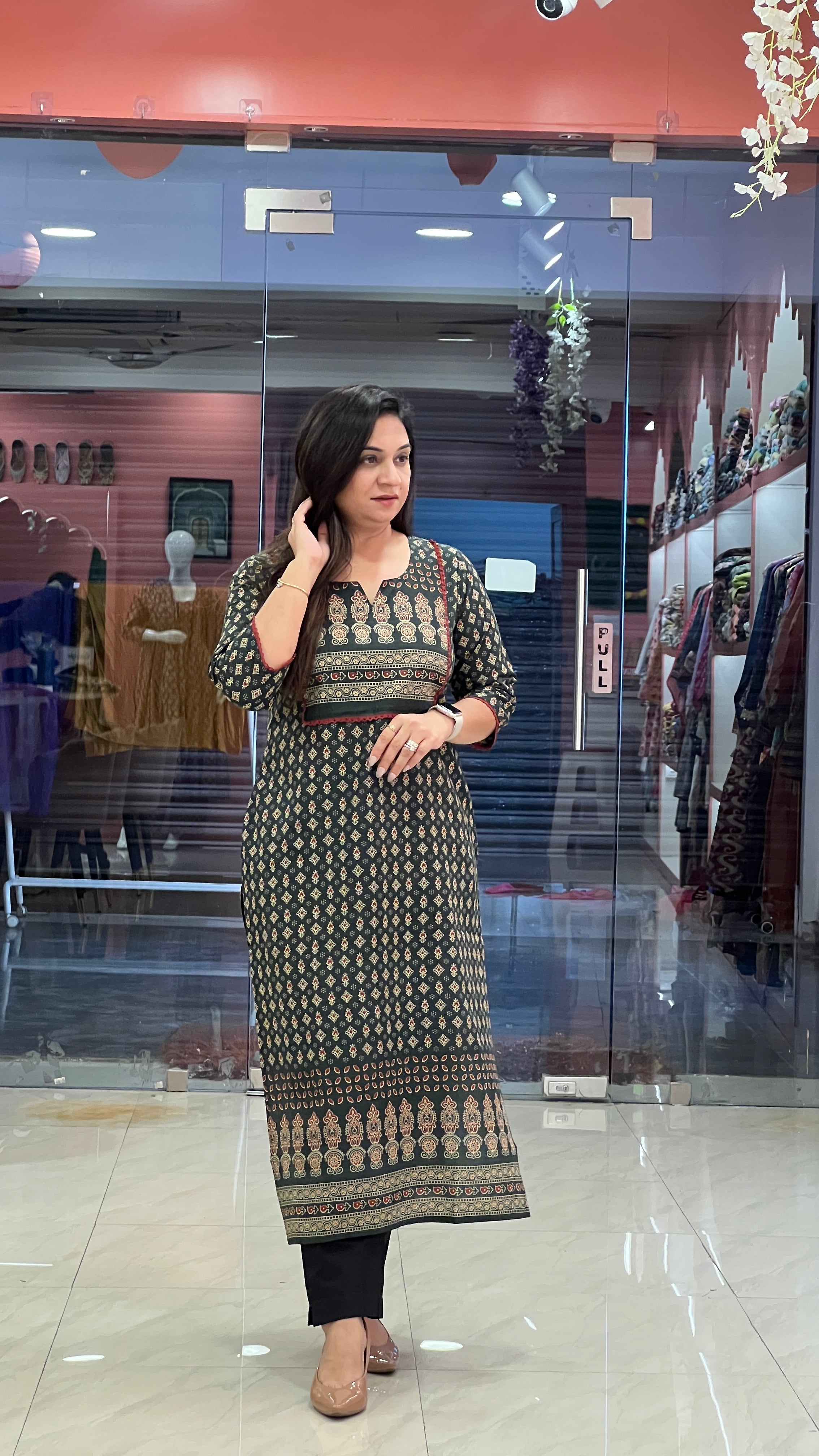 Cotton Ajrakh Casual Straight Kurta