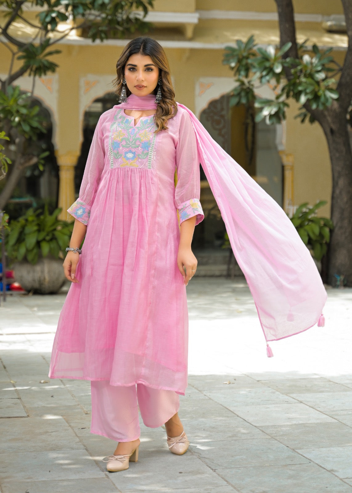 Zainab Chanderi Embroidered A-line pant Set