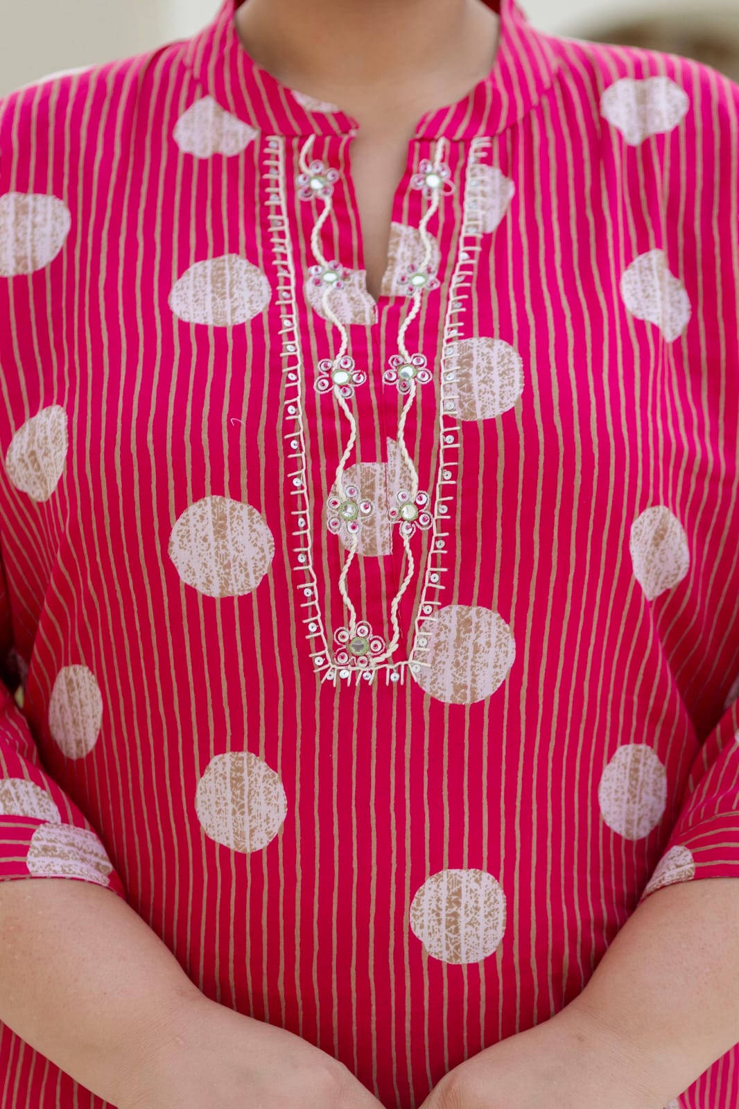 Tanisha Pink Polka Embroidered A-line Kurta Set