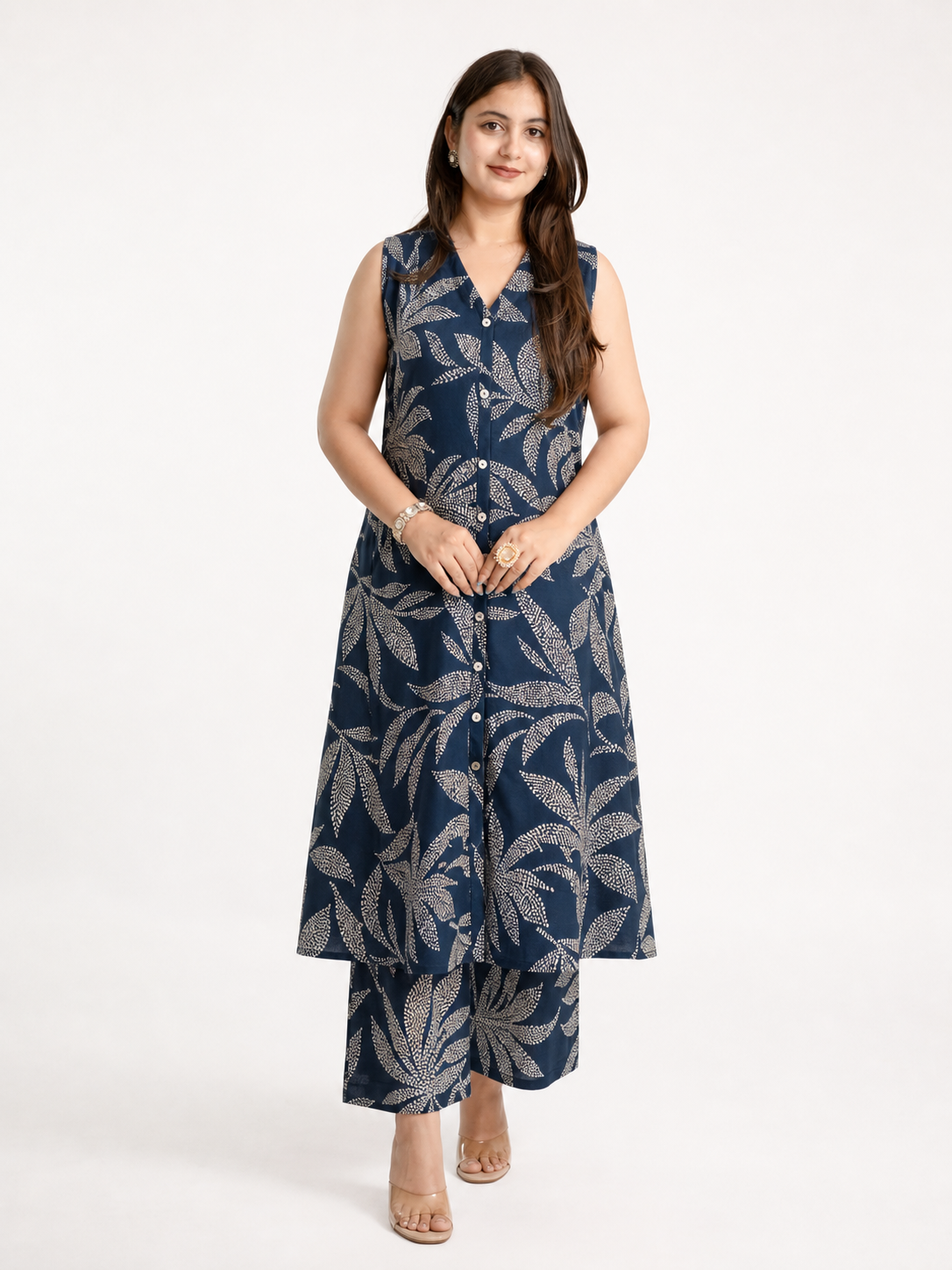 Jamia Blue Rayon Casual Straight Coord Set