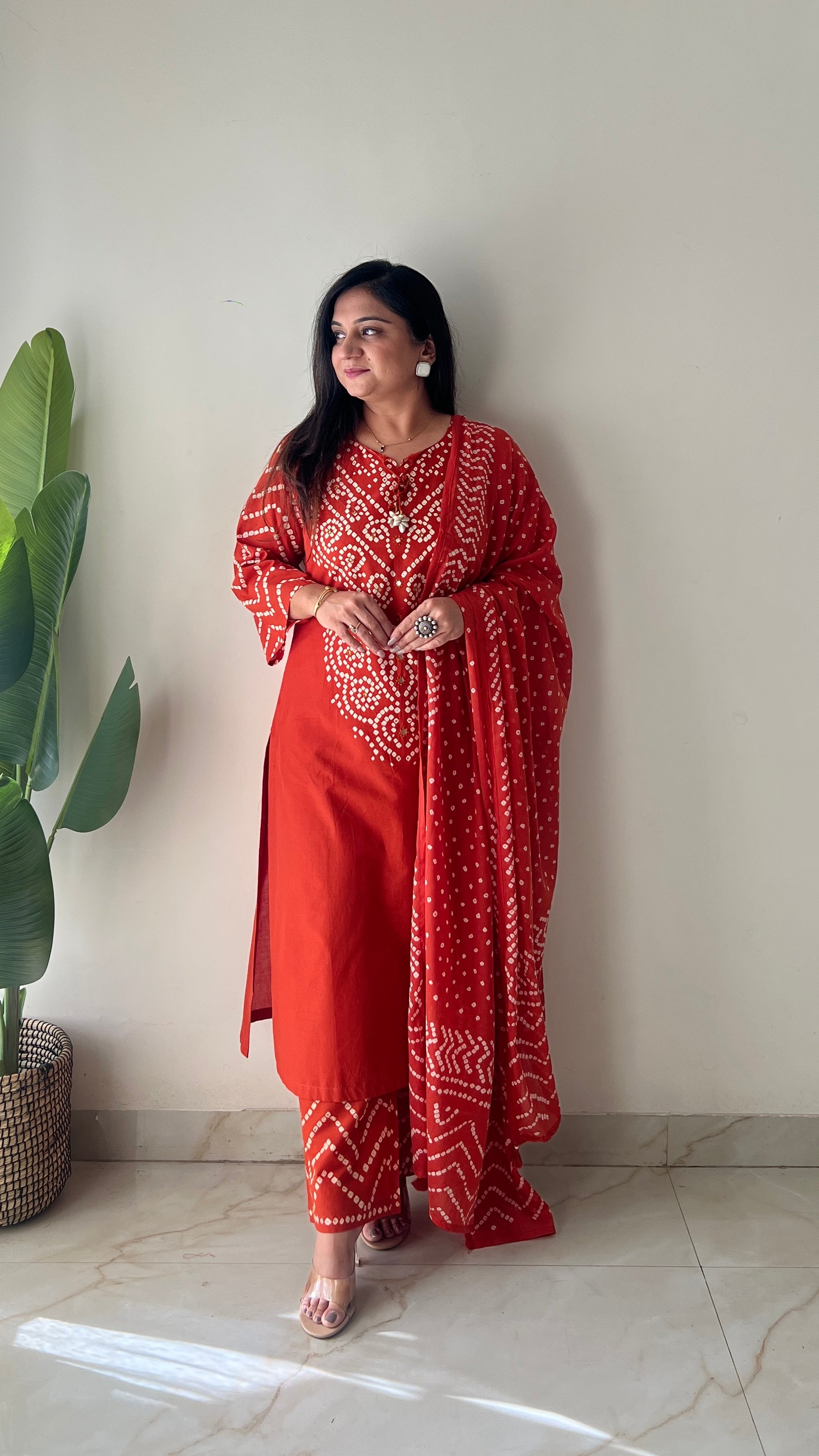 Sanchi Cotton Bandhani Straight Pant Set