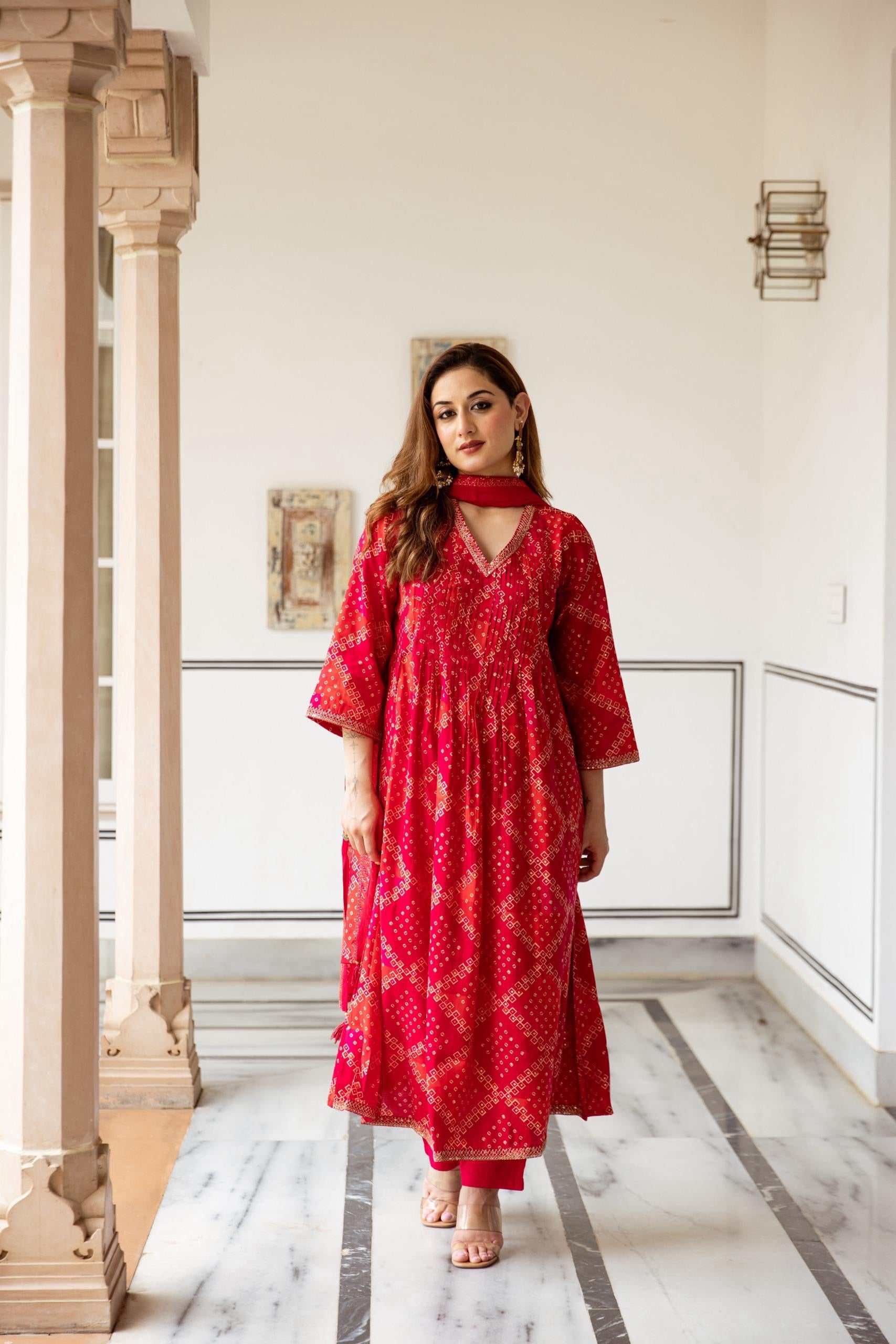Noor Muslin Bandhani Embroidered Pant Set