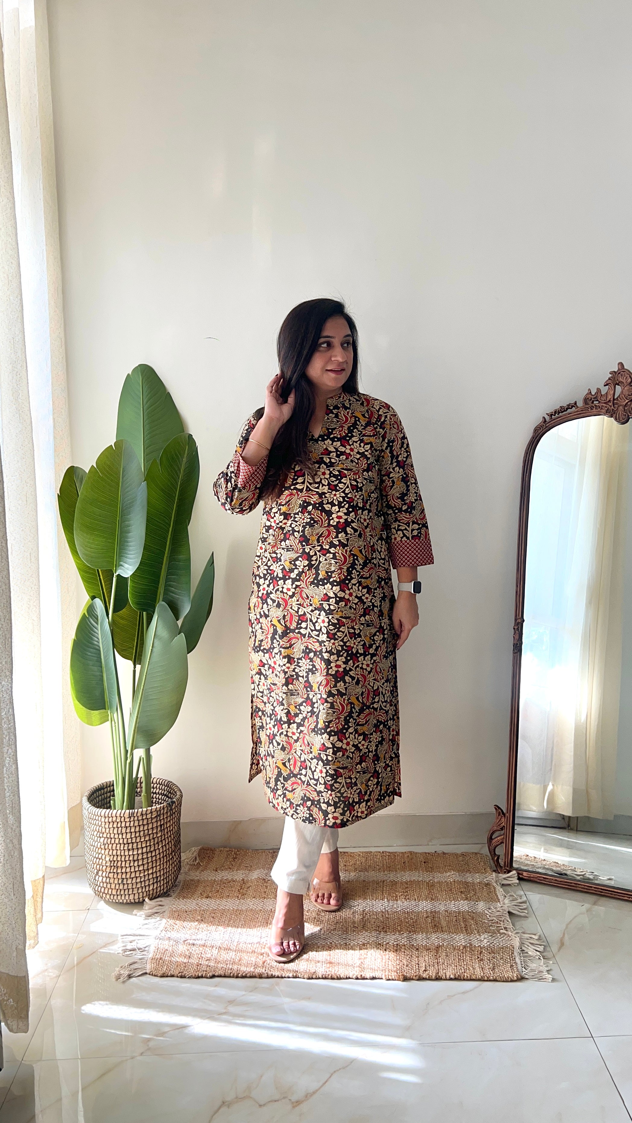 Black Kalamkari Casual Cotton Straight Kurta - The Jaipur Studio