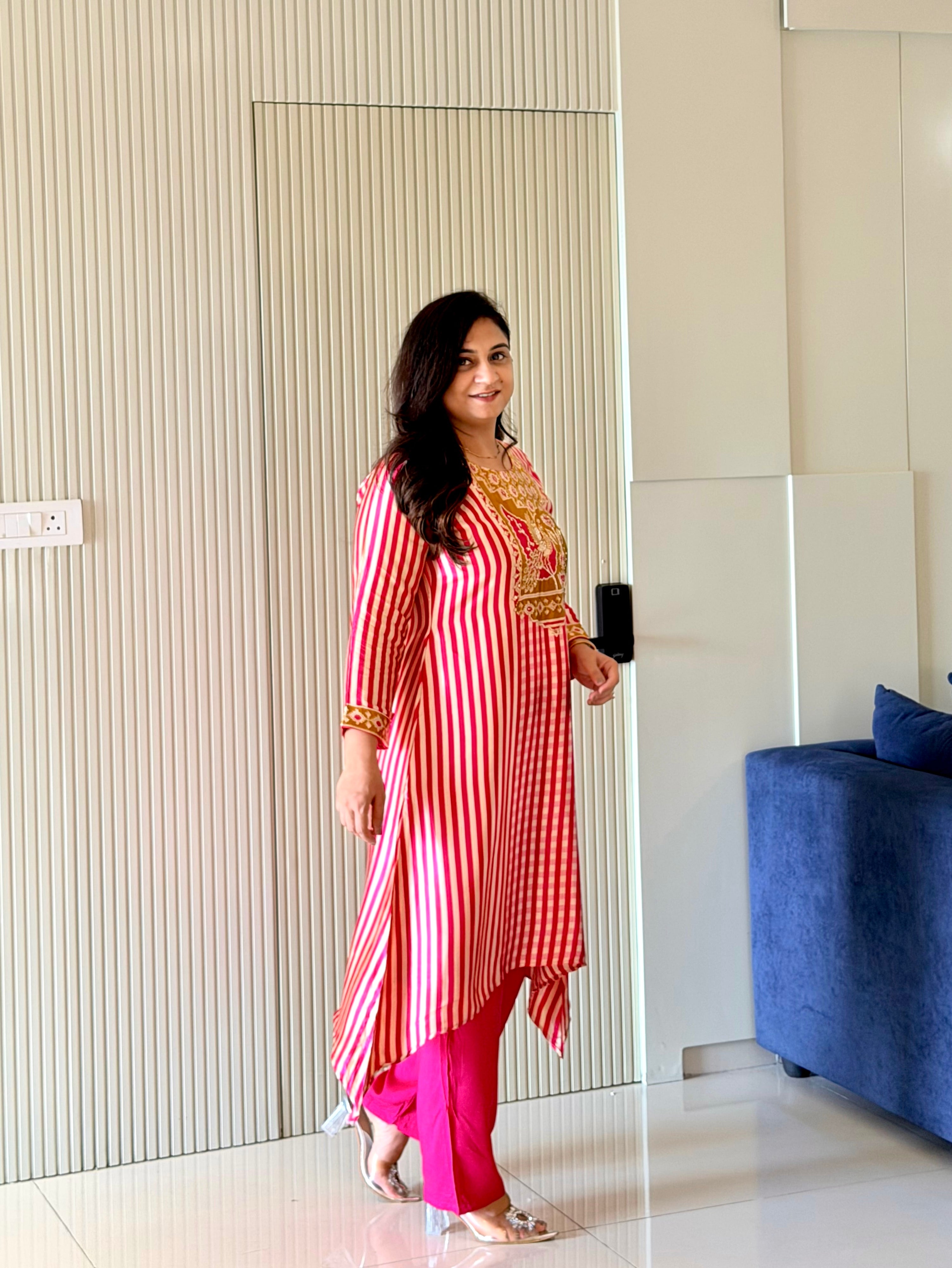 Rusha Pink Modal Asymmetric HandEmbroidered Kurta Set