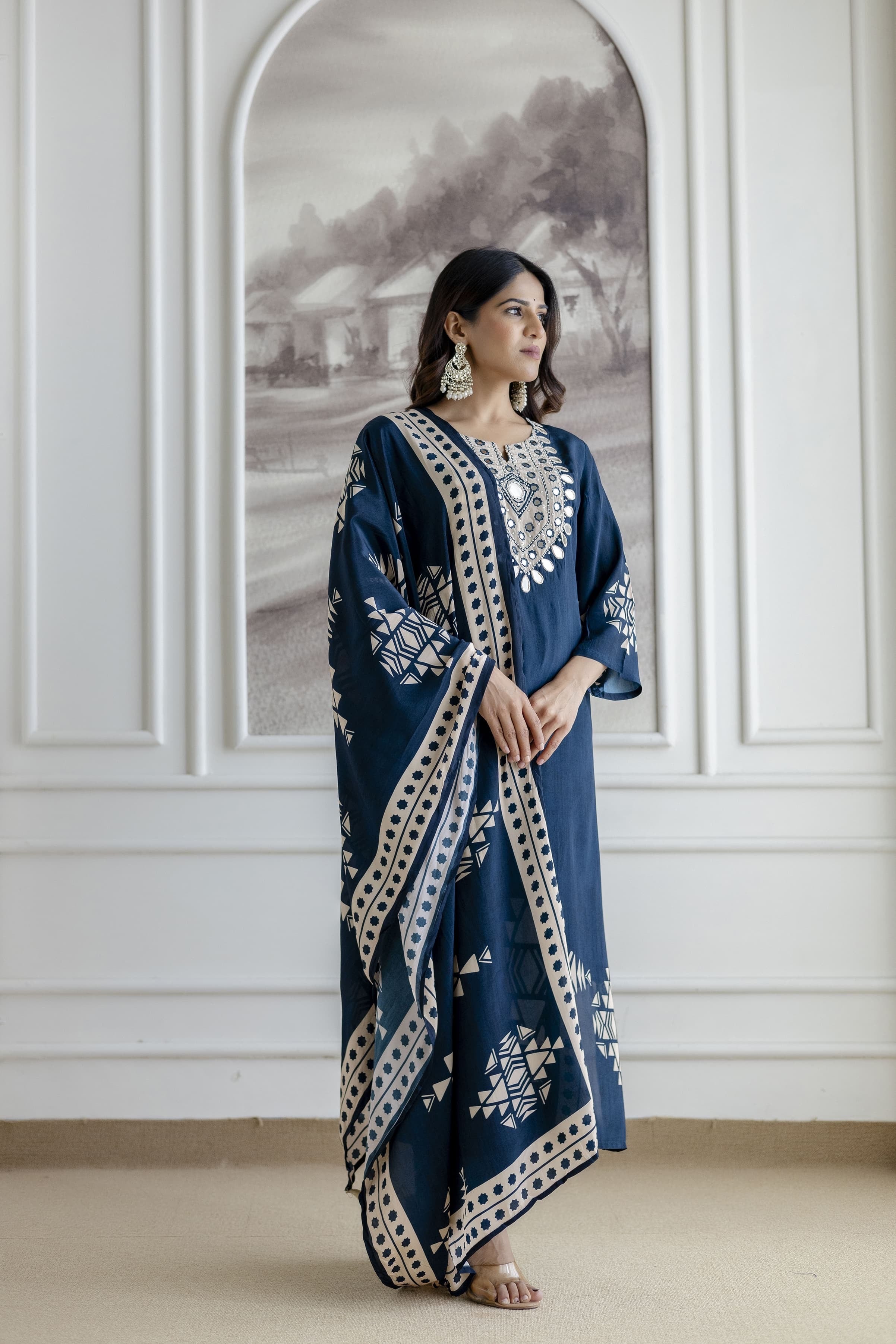 Mansi Crepe Deep Blue HandEmbroidered Pant Set