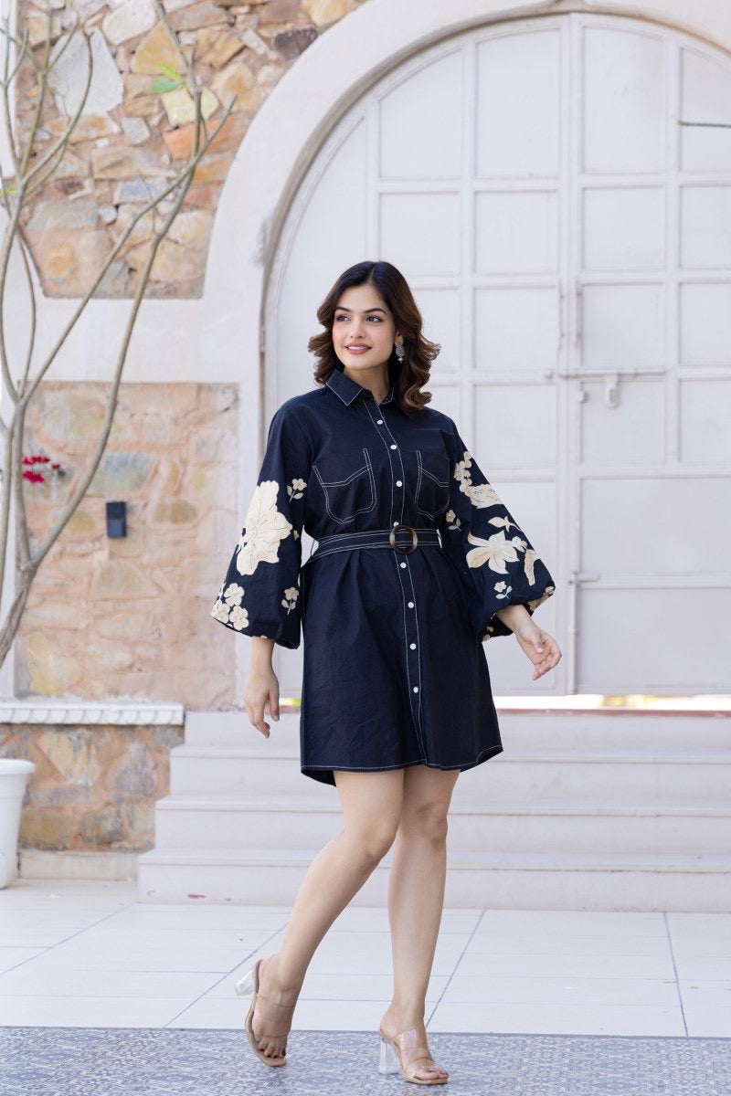 Ammy Cotton HandPainted Embroidered Short Dress