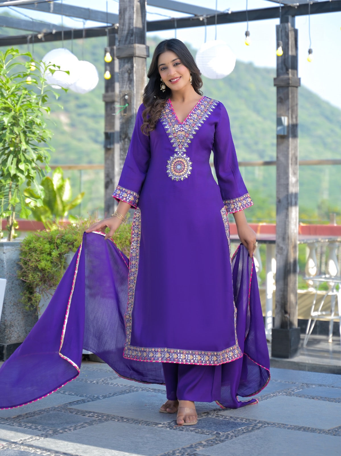 Illiana Mul Chanderi Embroidered Straight pant Set - The Jaipur Studio