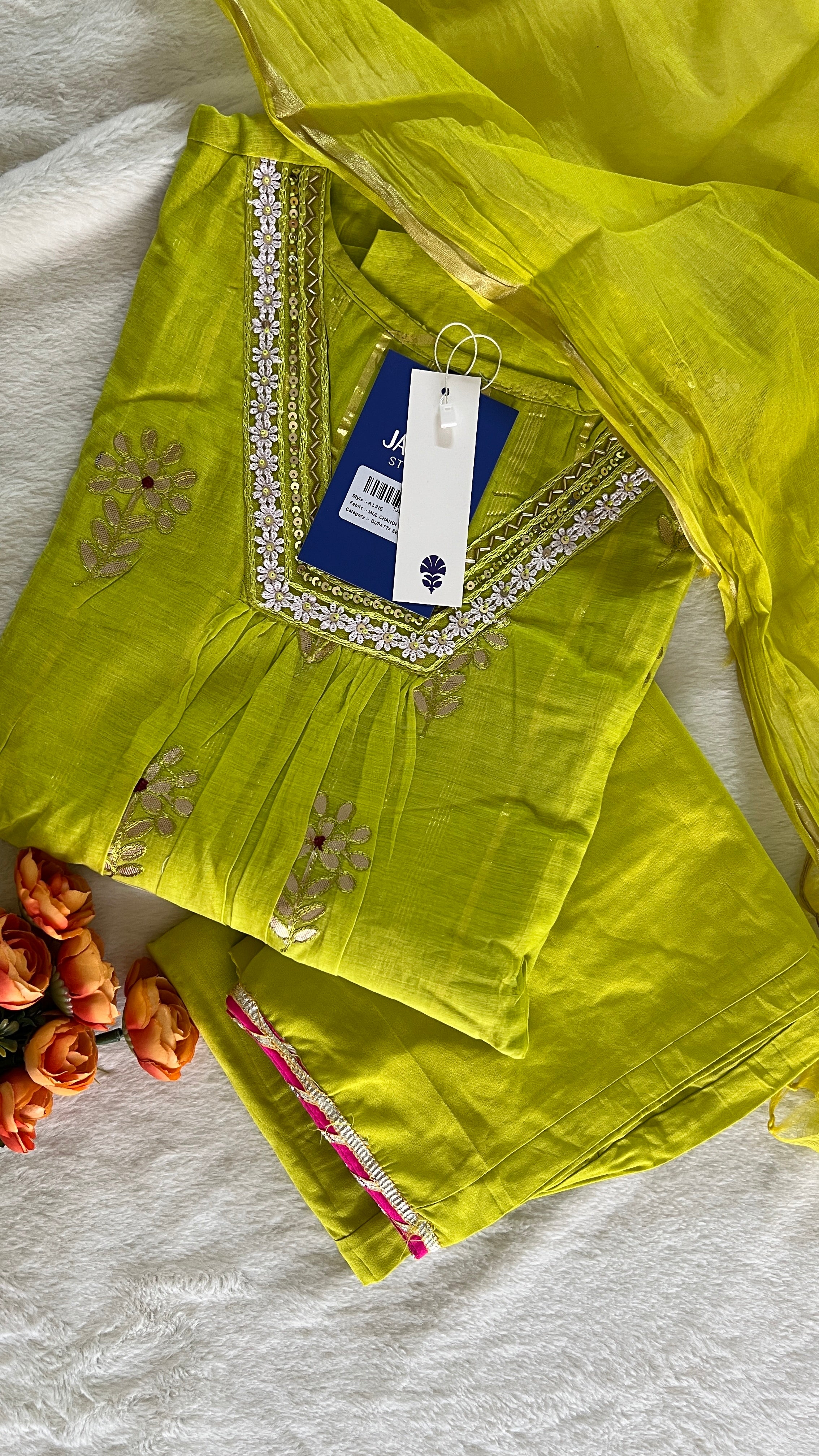 Aavya Mul Chanderi Embroidered A-line pant Set - The Jaipur Studio