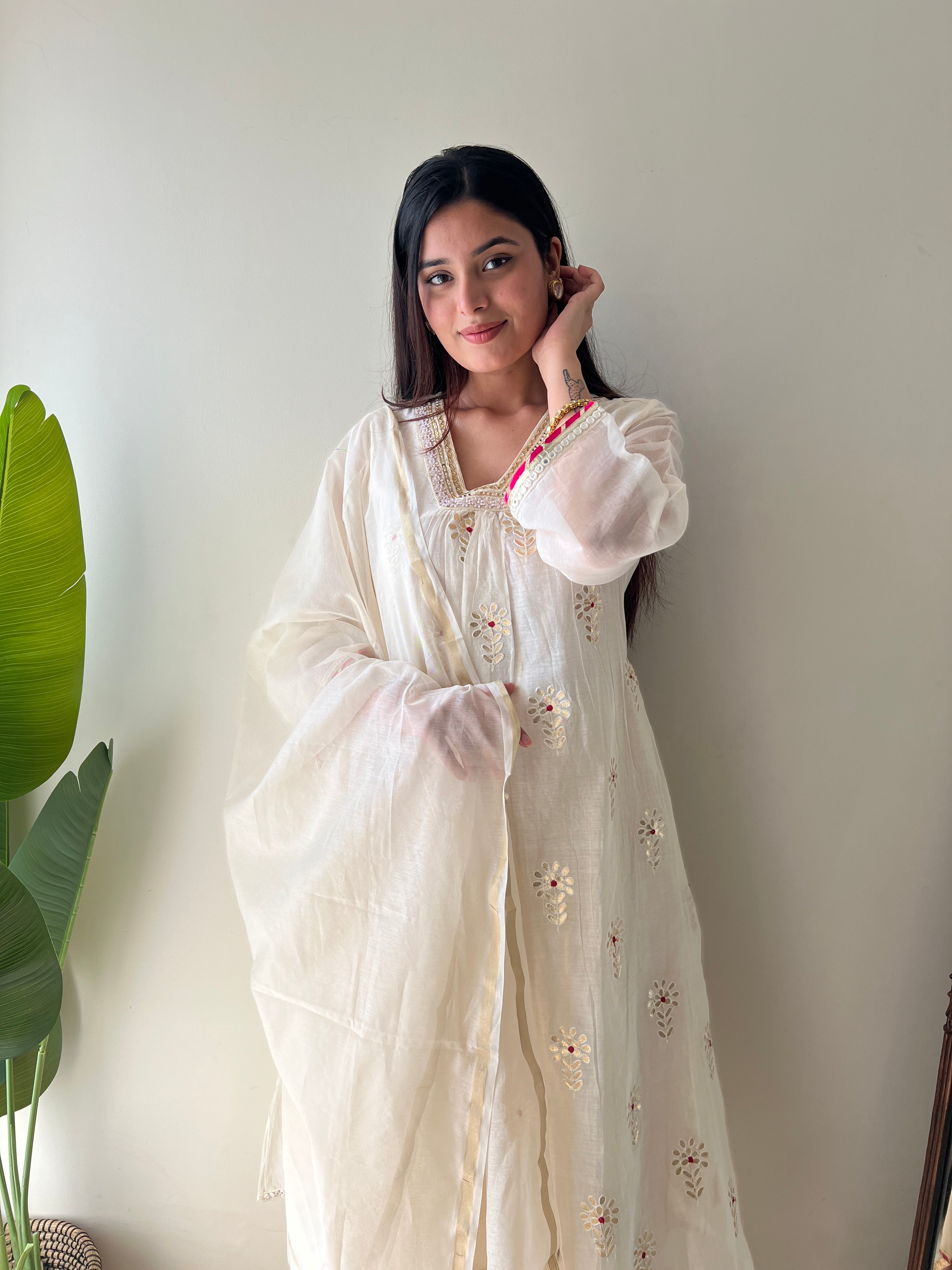 Aavya Mul Chanderi Embroidered A-line pant Set - The Jaipur Studio