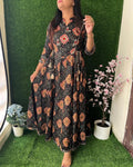 Bandhani Cotton Embroidered Long Dress Black