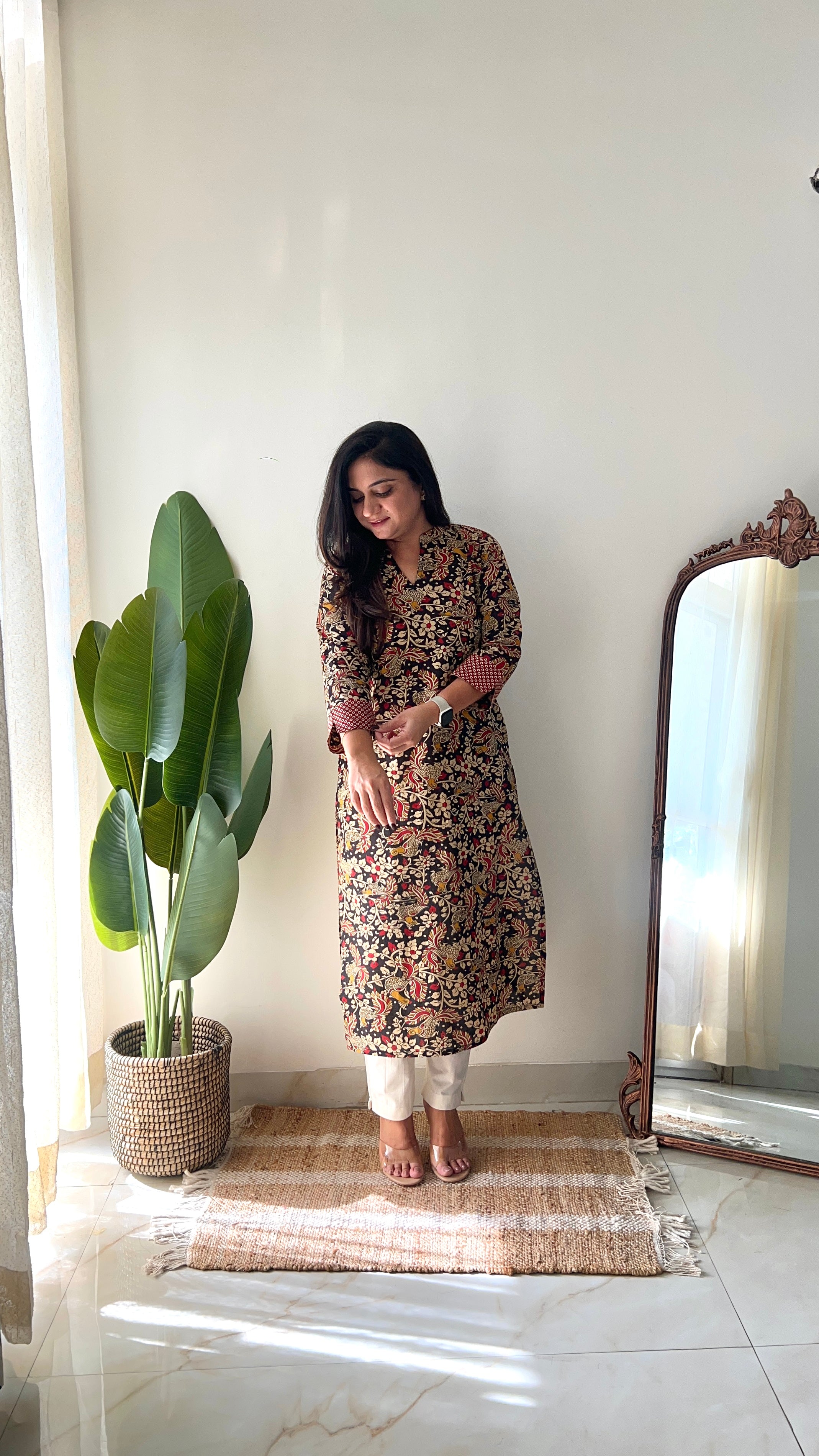 Black Kalamkari Casual Cotton Straight Kurta - The Jaipur Studio