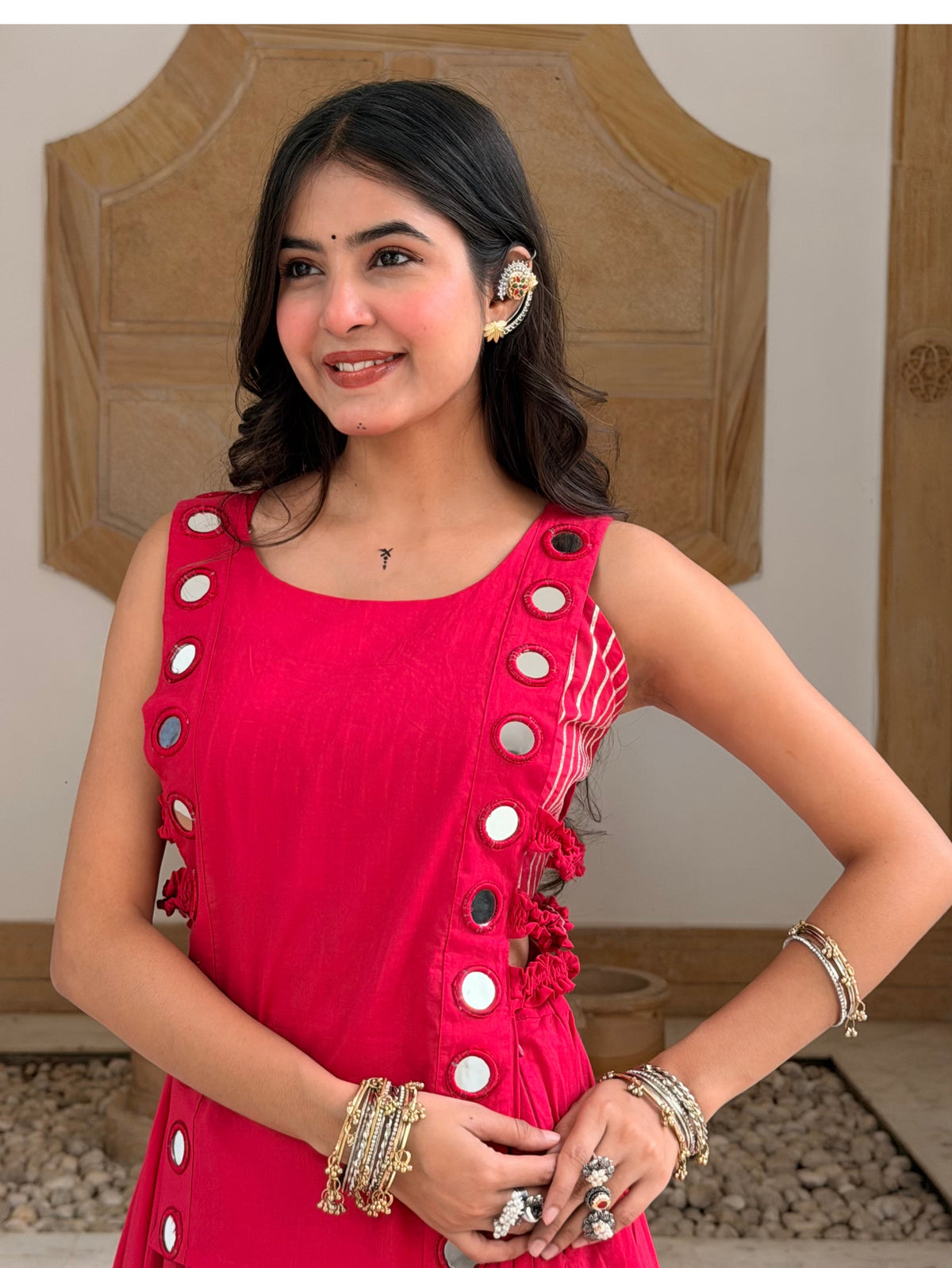 Niyati Pink Cotton Festive Hand Detailed Skirt Set