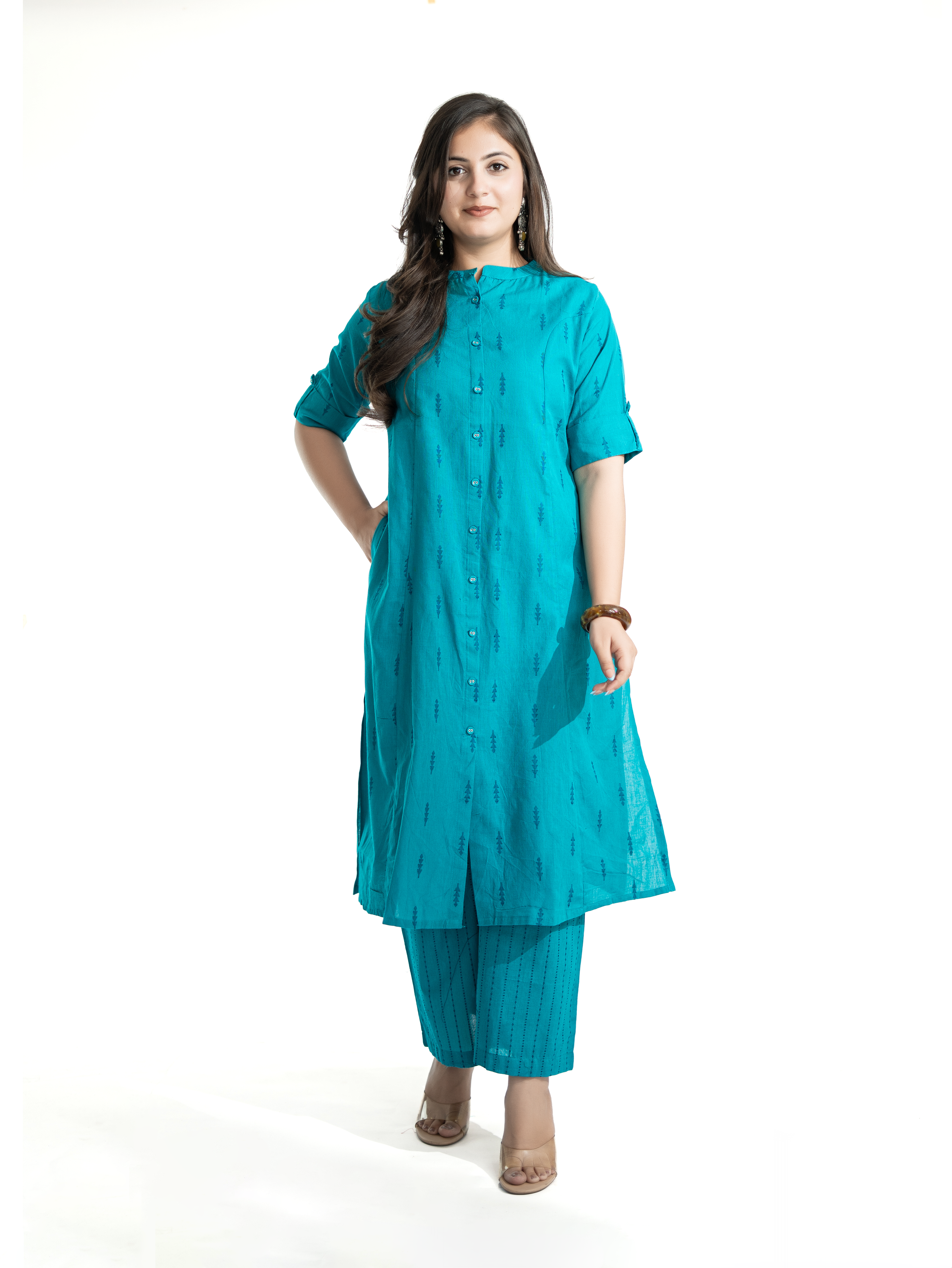 Minal Blue Handloom Cotton A-line Kurta Set