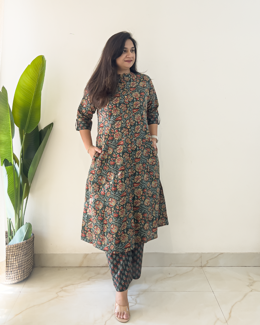 Prita Green Ajrakh A-line Cotton Coord Set - The Jaipur Studio