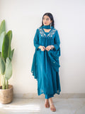 Samya Blue MulCotton HandEmbroidered A-line Pant Set
