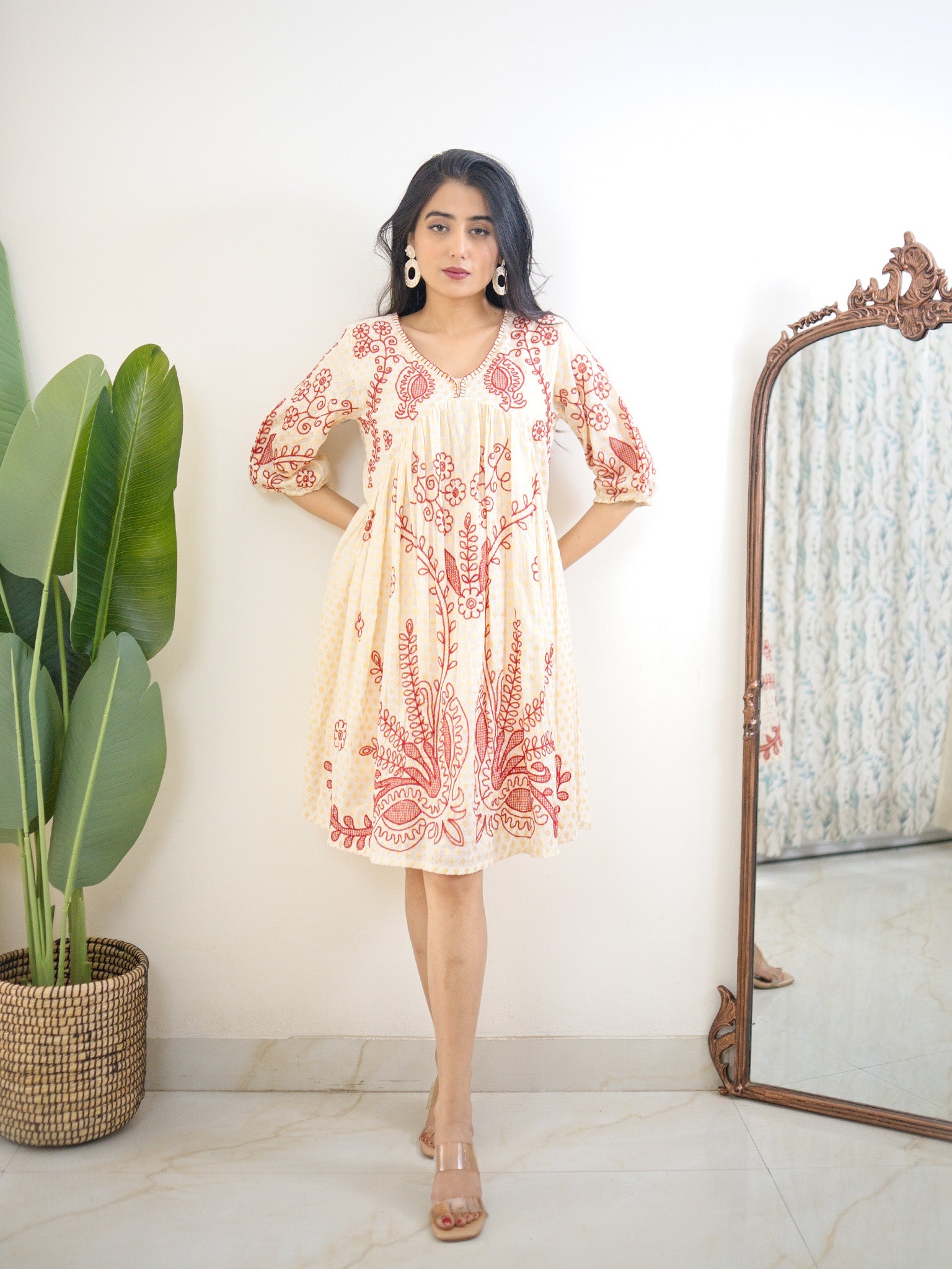 Grace Premium Cotton A-line Embroidered Short Dress