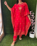 Rayon Red Color Hand Embroidered kaftaan Pant Set