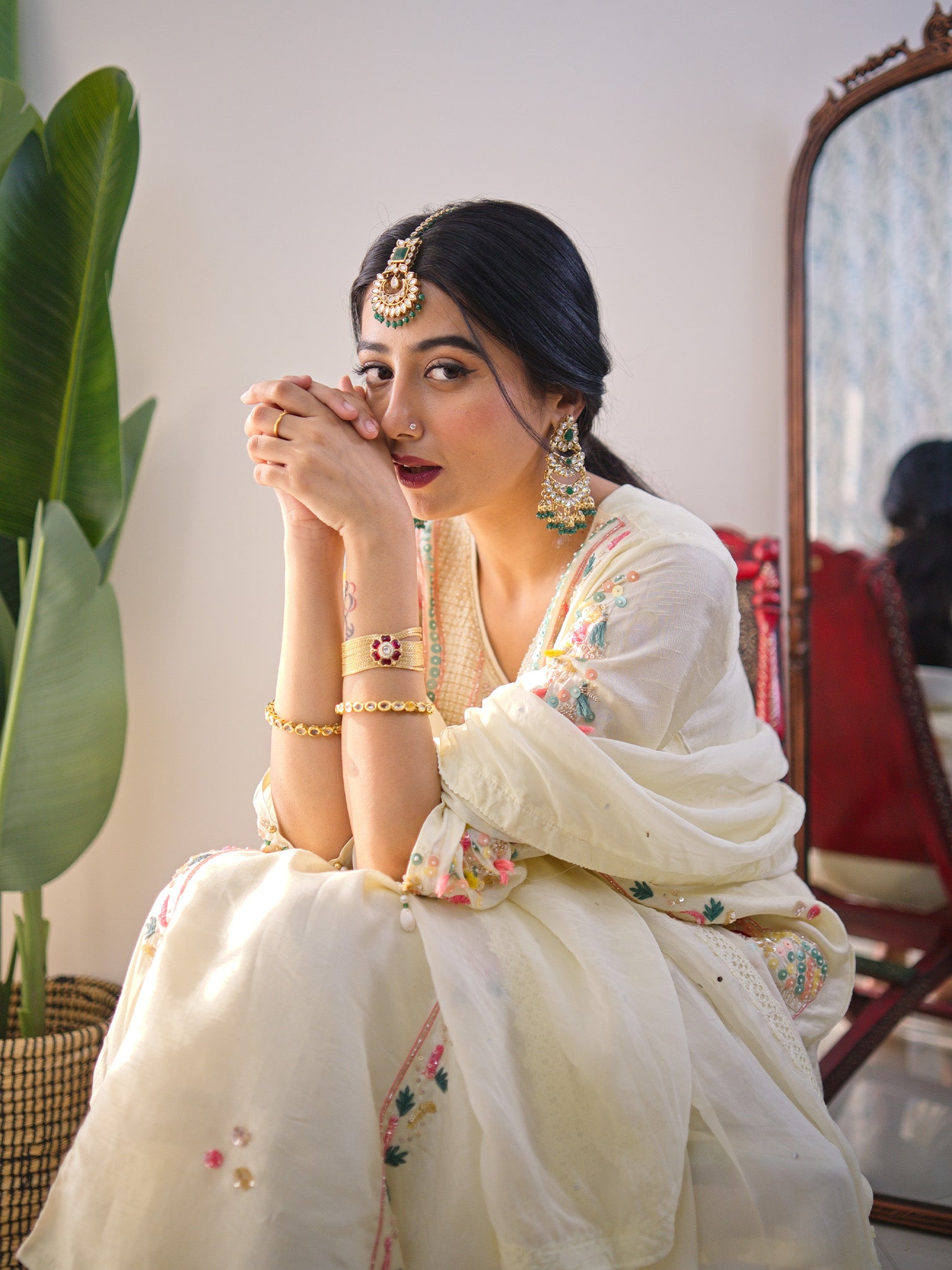 Sia offwhite Silk Festive HandEmbroidered Pant Set