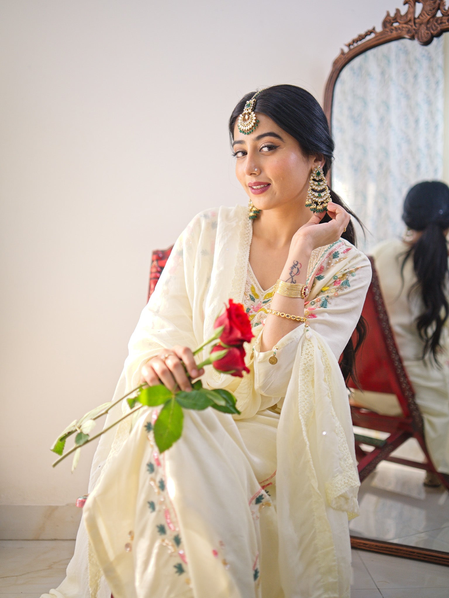 Sia offwhite Silk Festive HandEmbroidered Pant Set