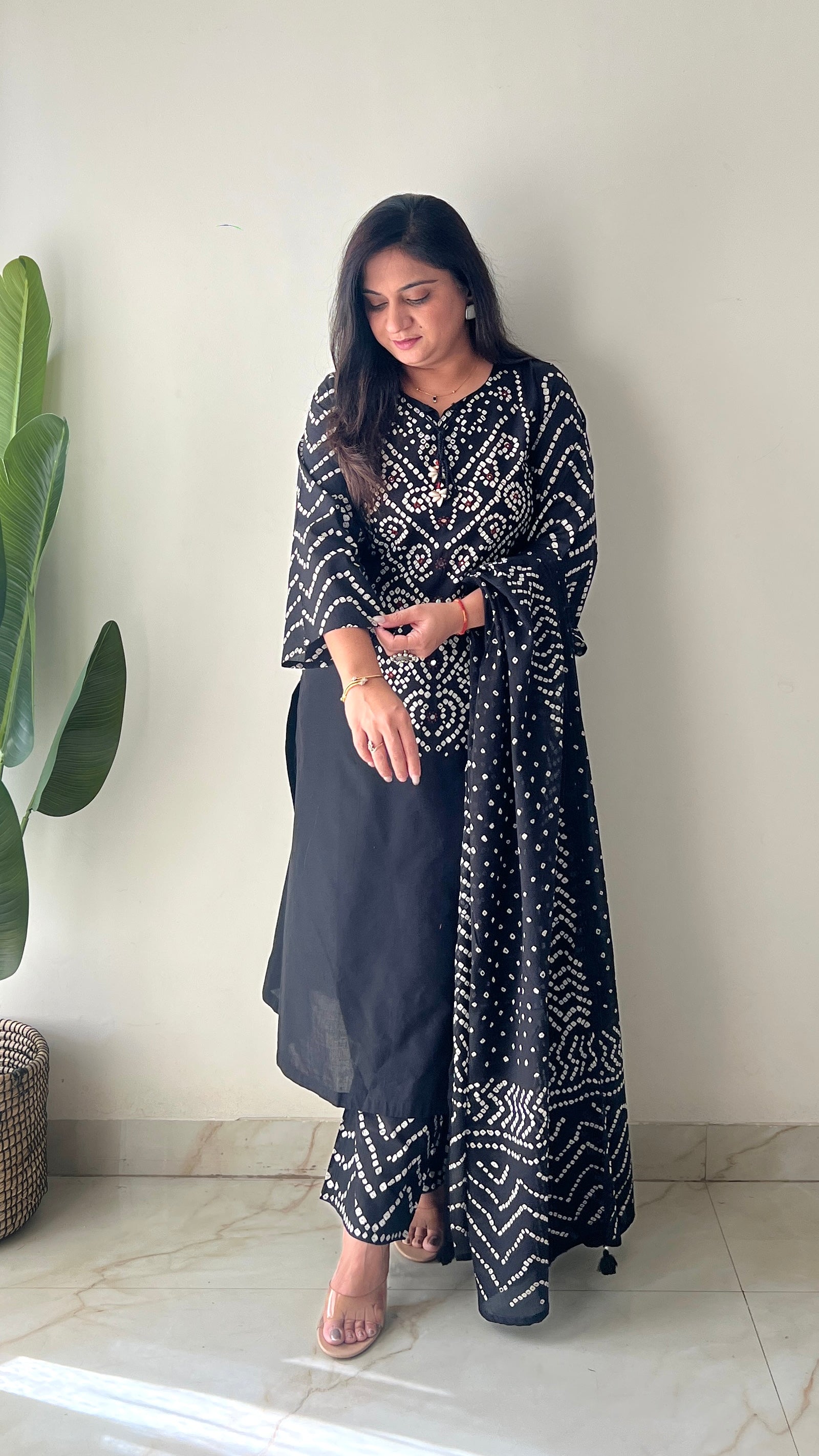 Sanchi Cotton Bandhani Straight Pant Set