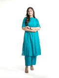 Minal Blue Handloom Cotton A-line Kurta Set