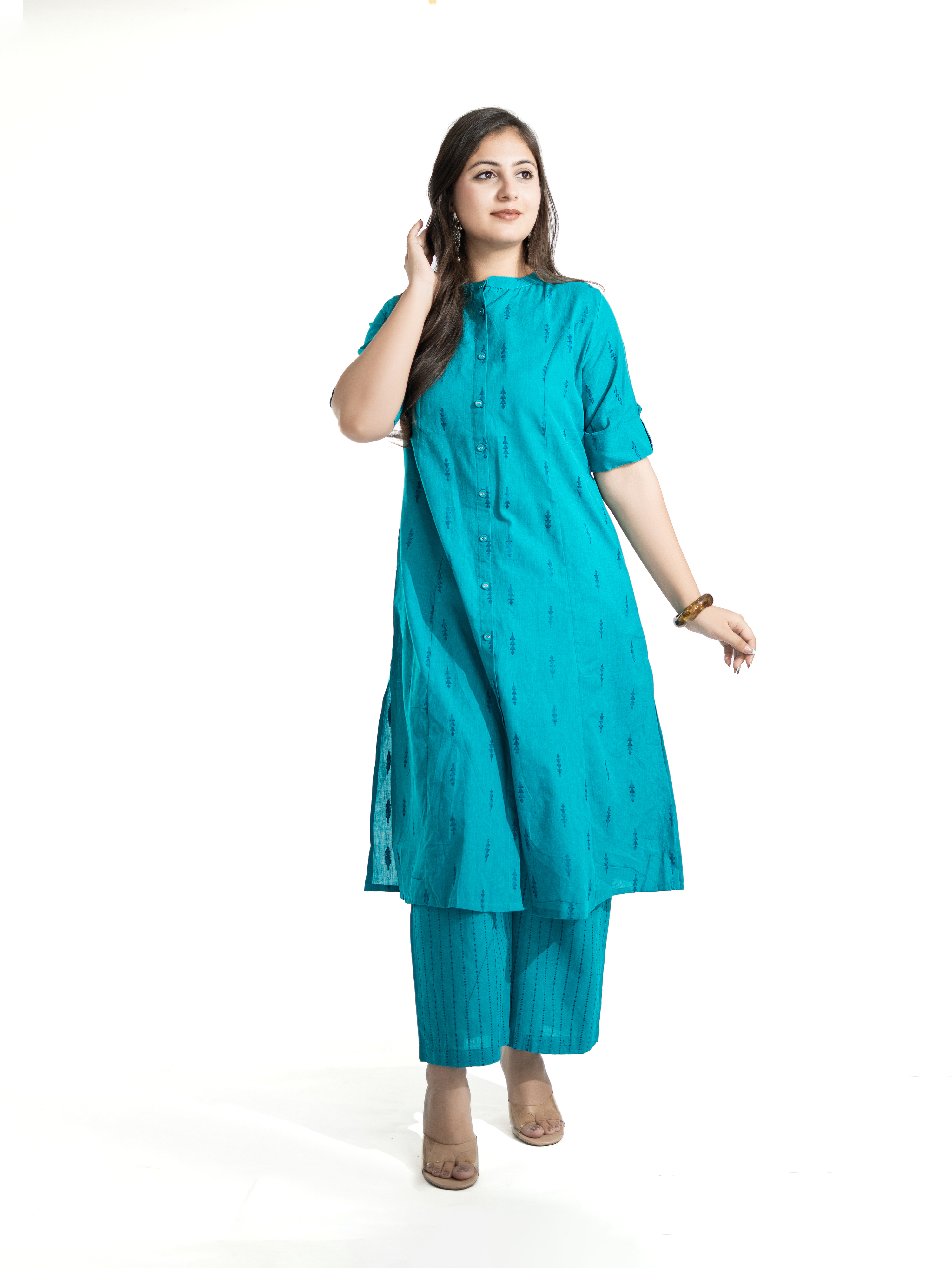 Minal Blue Handloom Cotton A-line Kurta Set