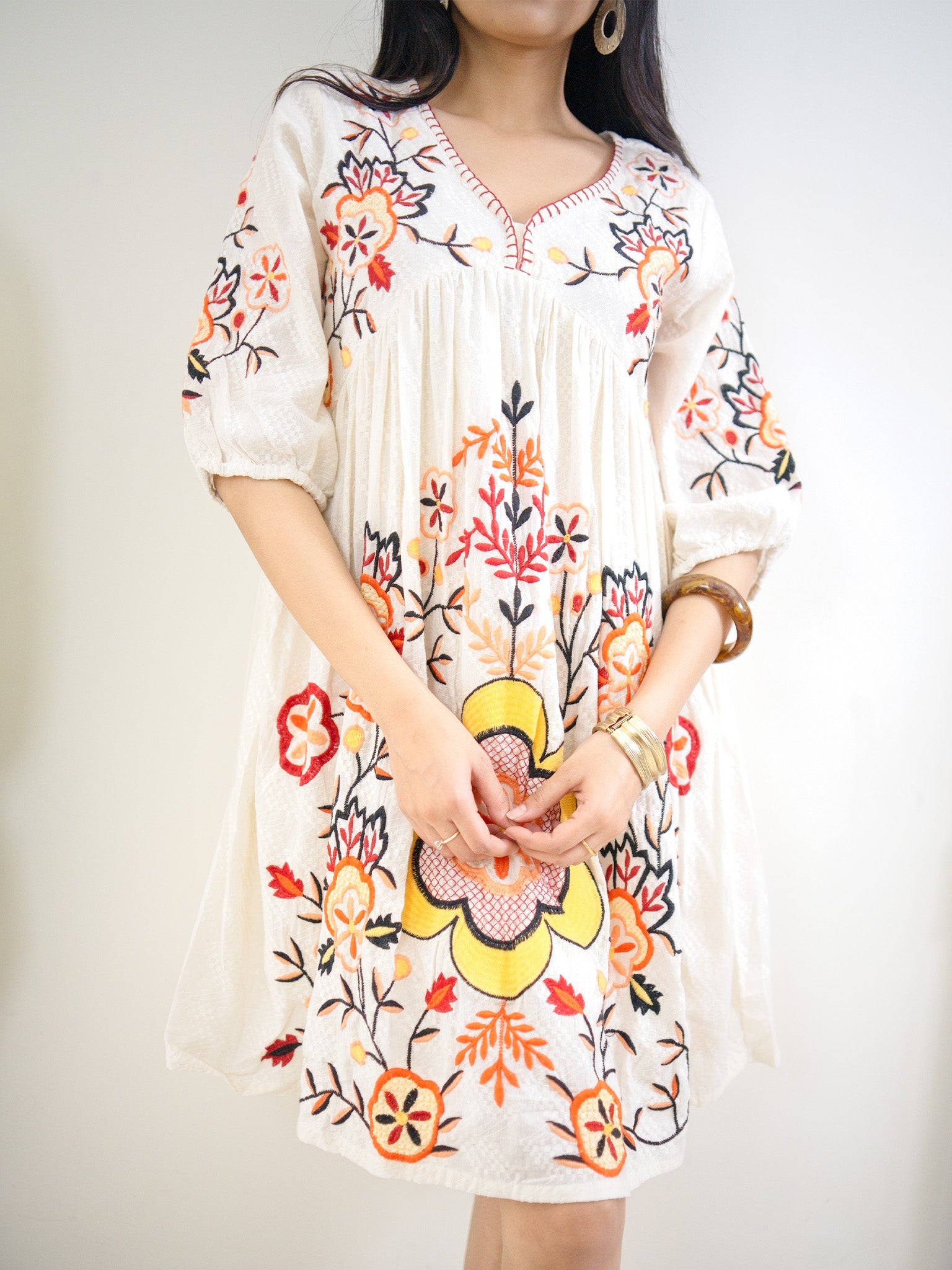 Eva Premium Cotton A-line Embroidered Short Dress